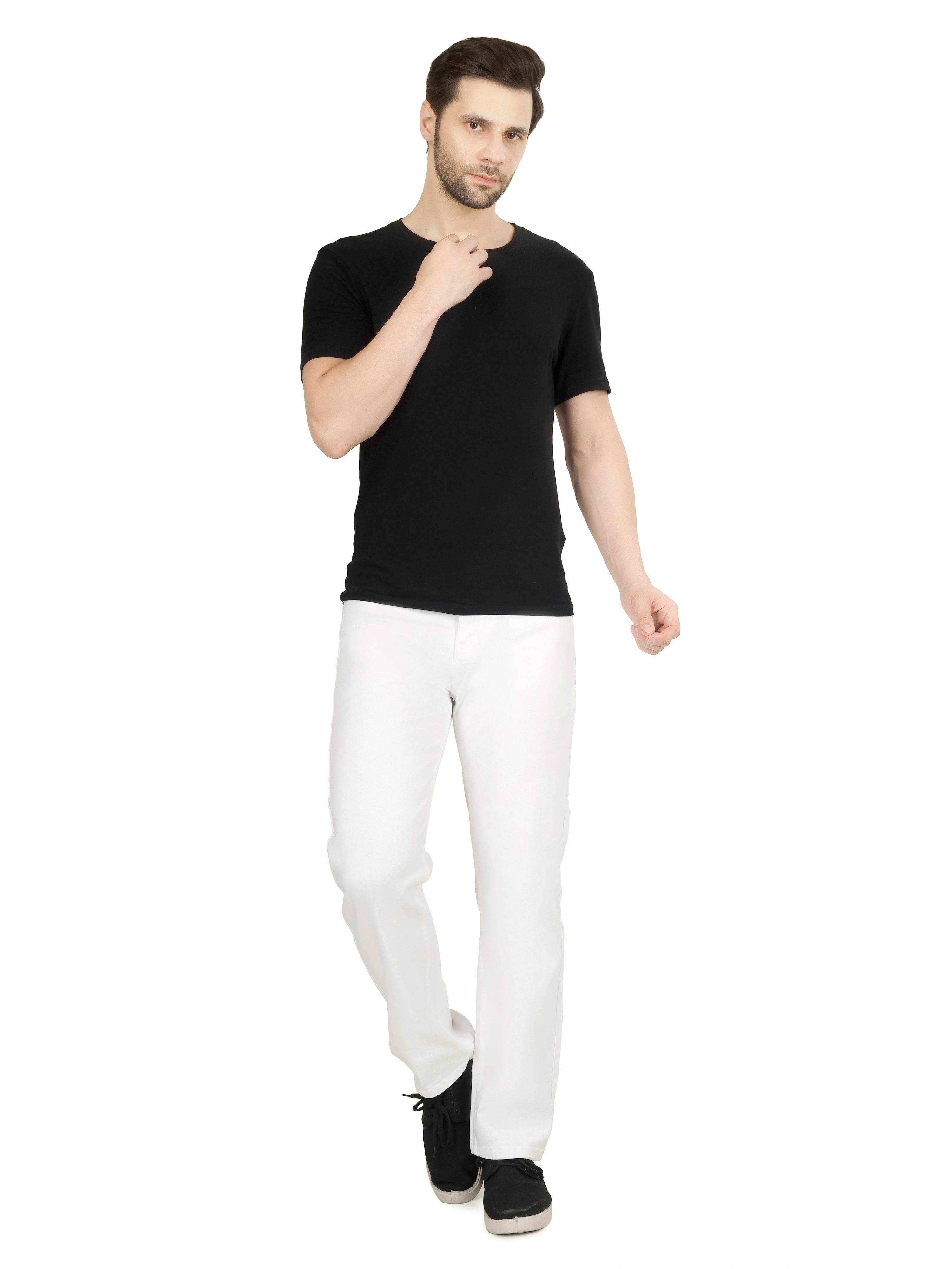 Men’s Relaxed Fit Stretchable Organic Cotton Jeans - White - Flaked