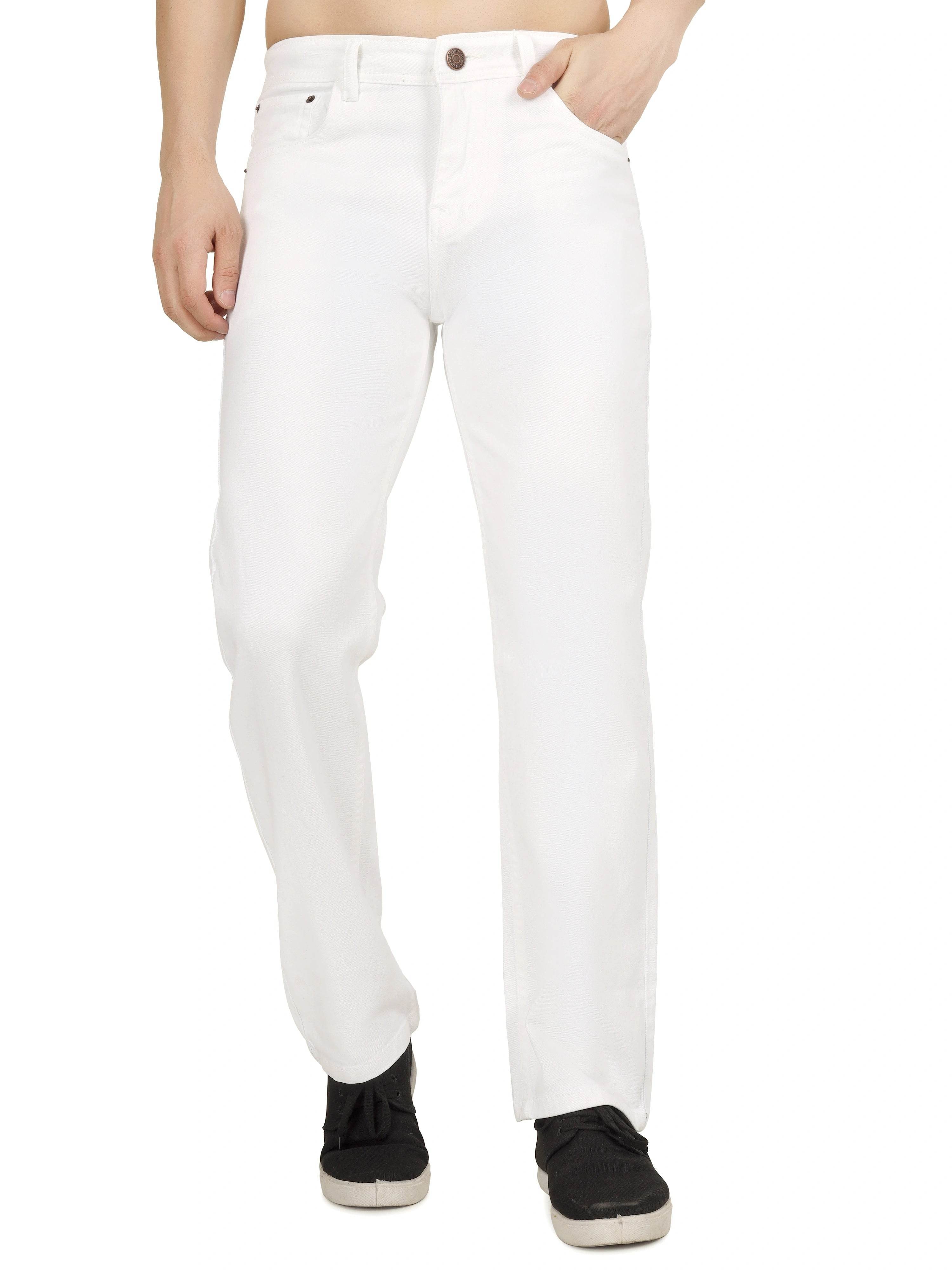 Men’s Relaxed Fit Stretchable Organic Cotton Jeans - White - Flaked