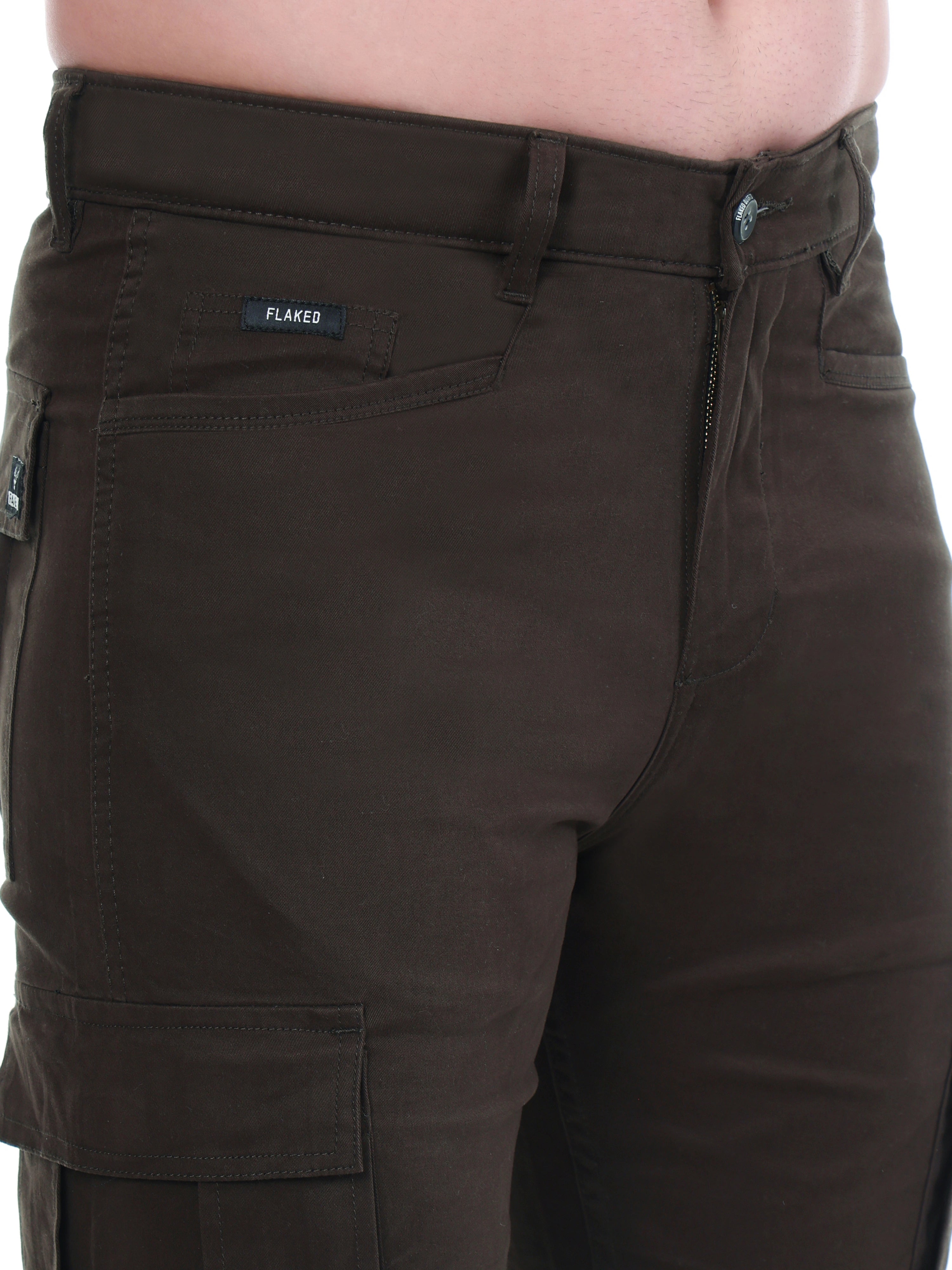 FLAKED Copenhagen Espresso Brown Regular Fit Cotton Cargo