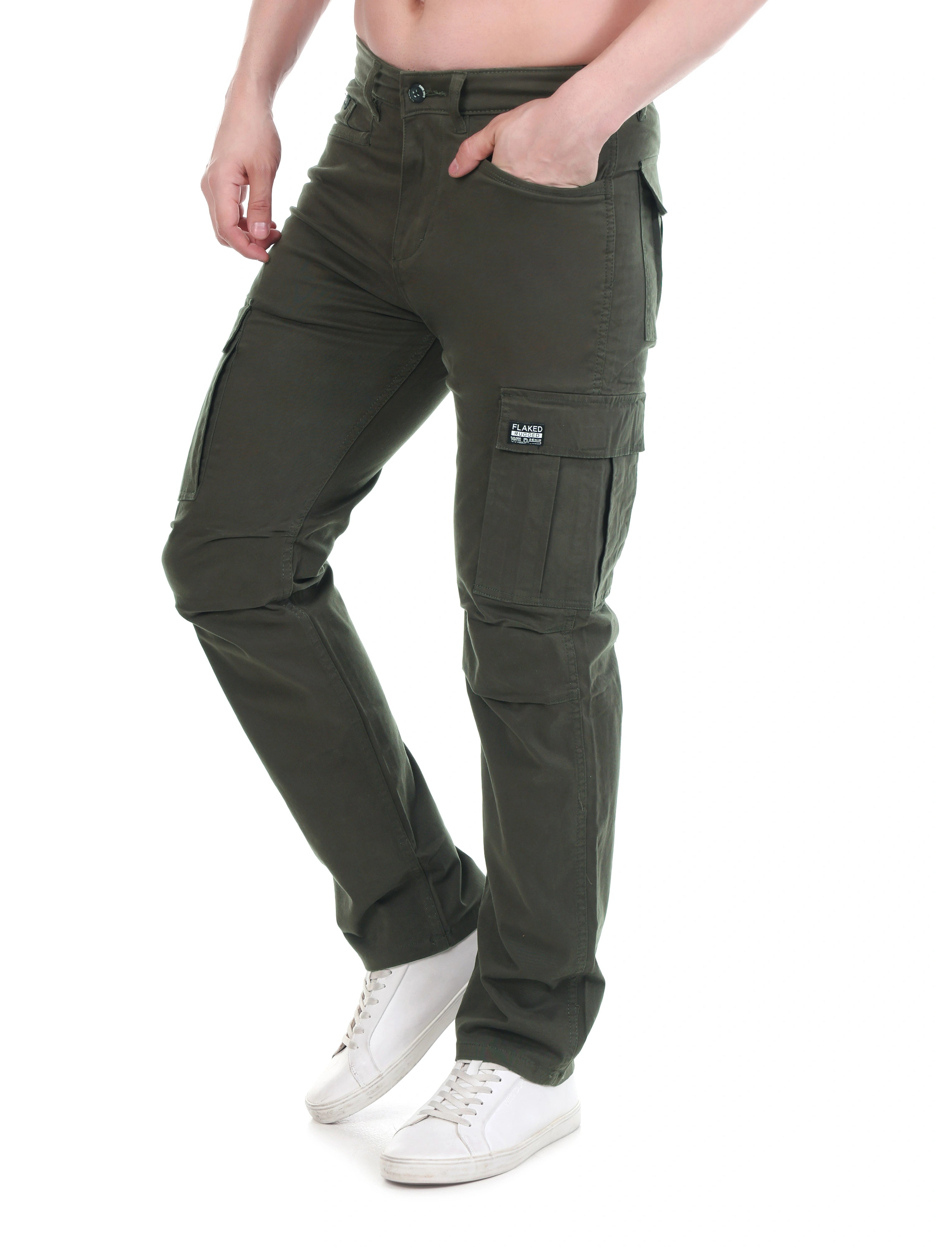Flaked Copenhagen Olive Drab Regular Fit Cotton Cargo