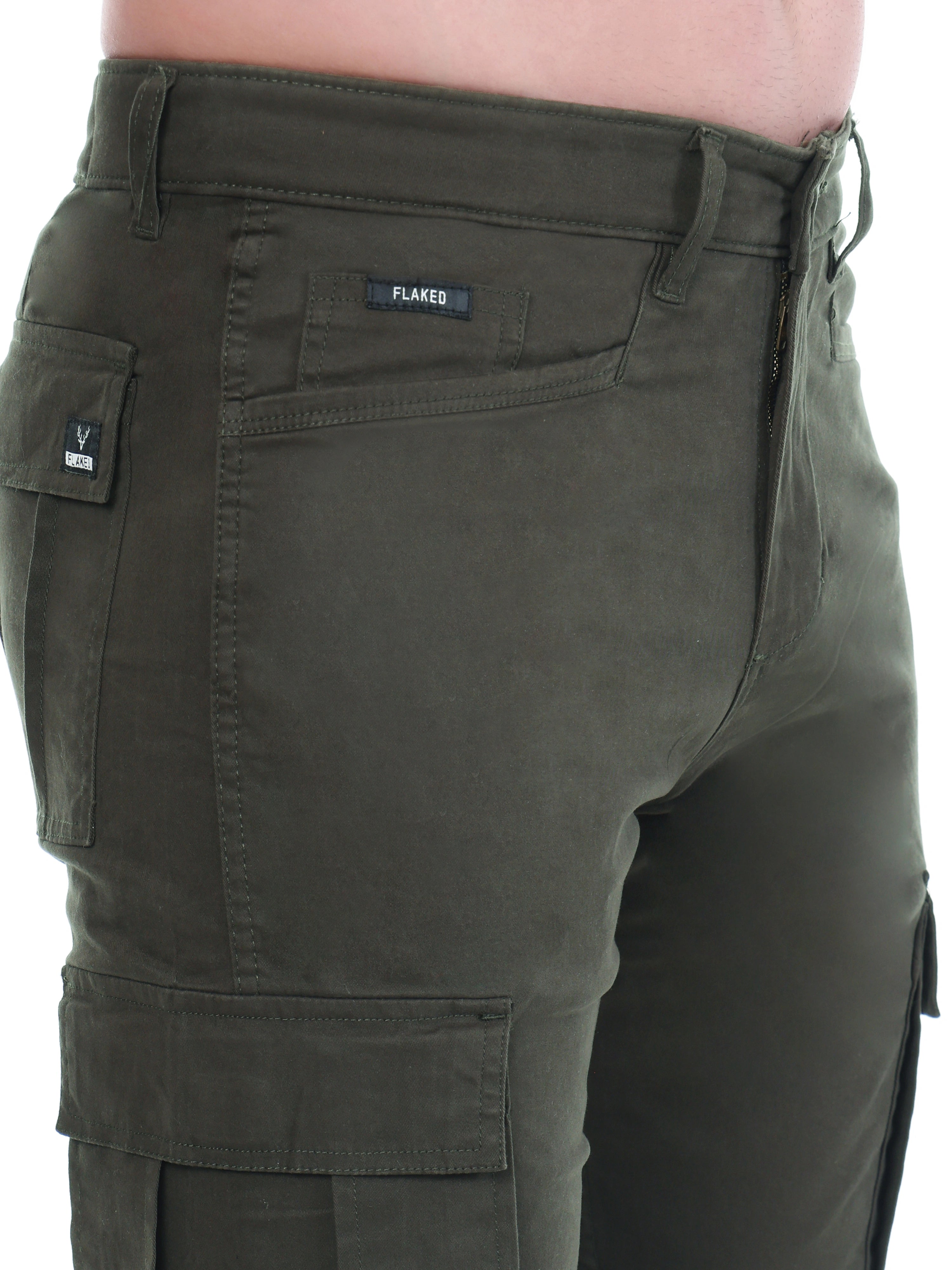 Flaked Copenhagen Olive Drab Regular Fit Cotton Cargo