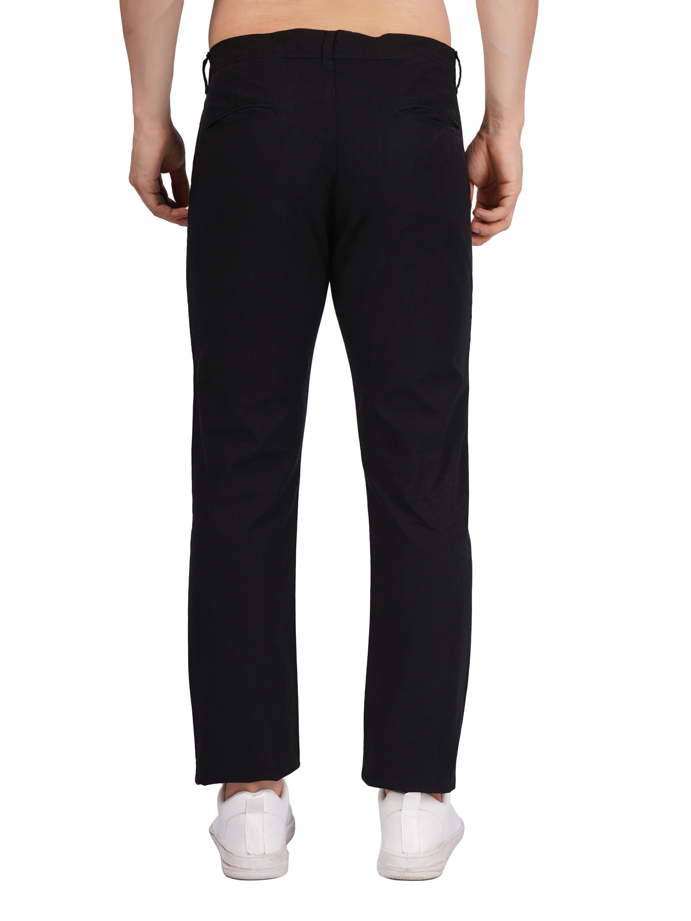 Linen Regular Fit Stretchable Trouser - Black