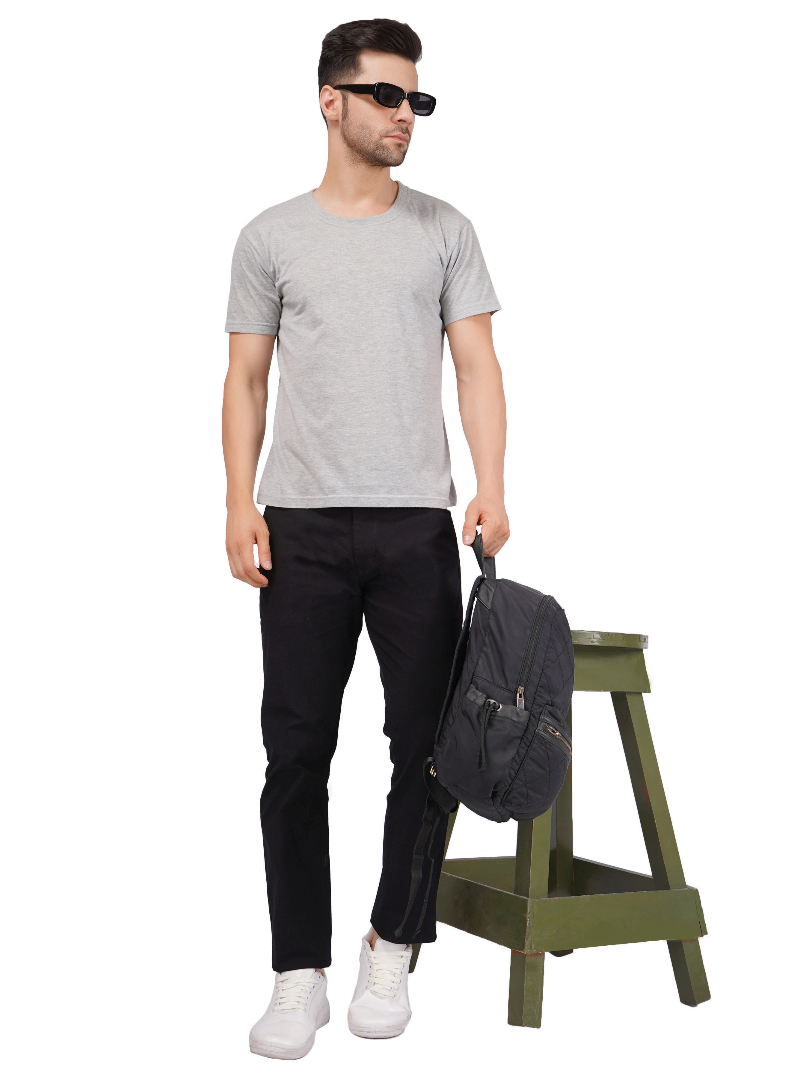 Linen Regular Fit Stretchable Trouser - Black
