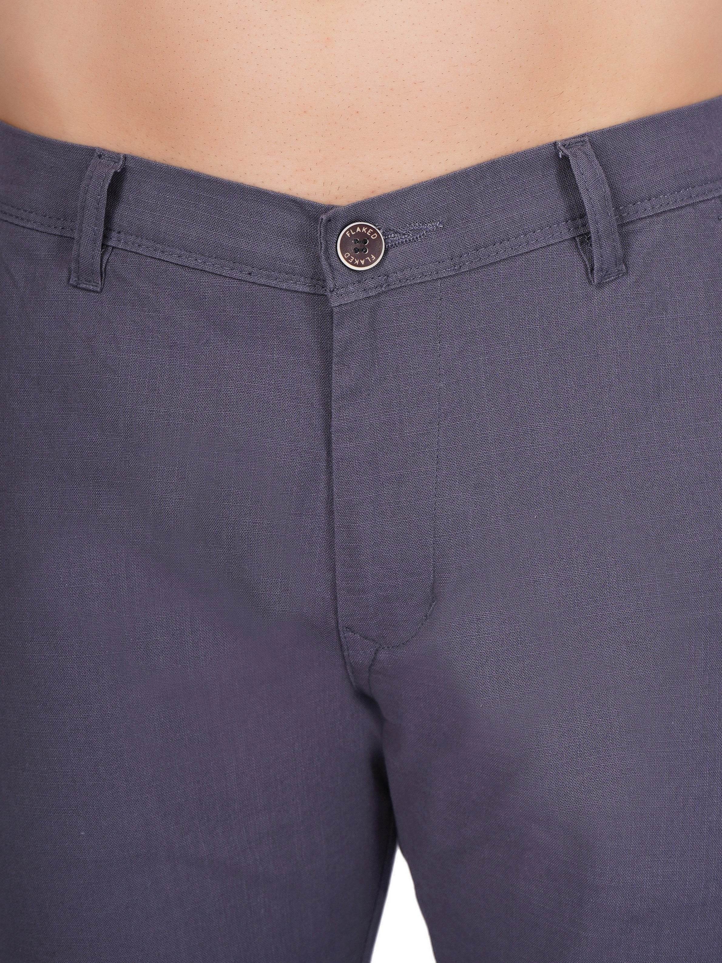 Linen Regular Fit Stretchable Trouser – Comet Grey - Flaked
