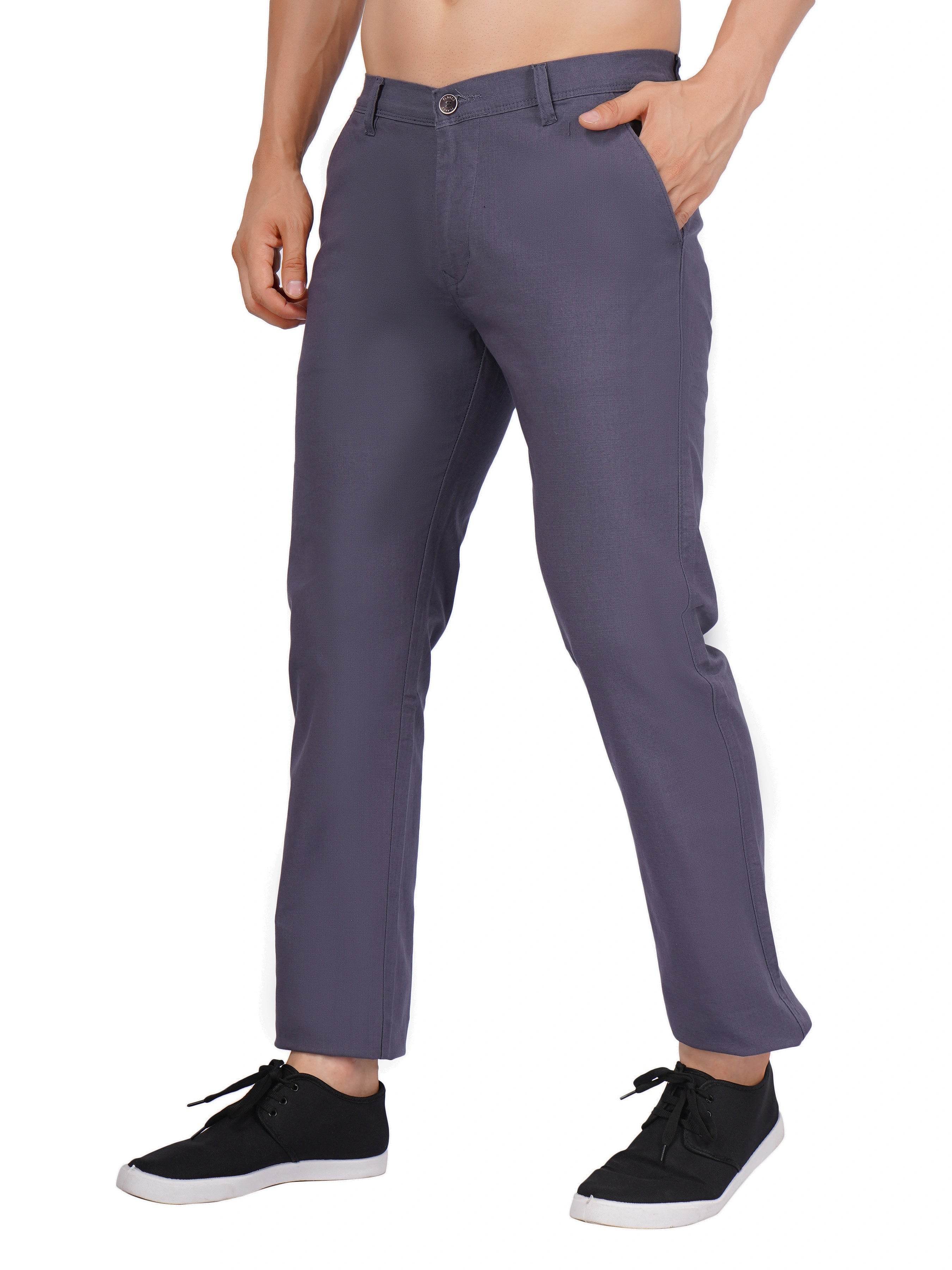 Linen Regular Fit Stretchable Trouser – Comet Grey - Flaked