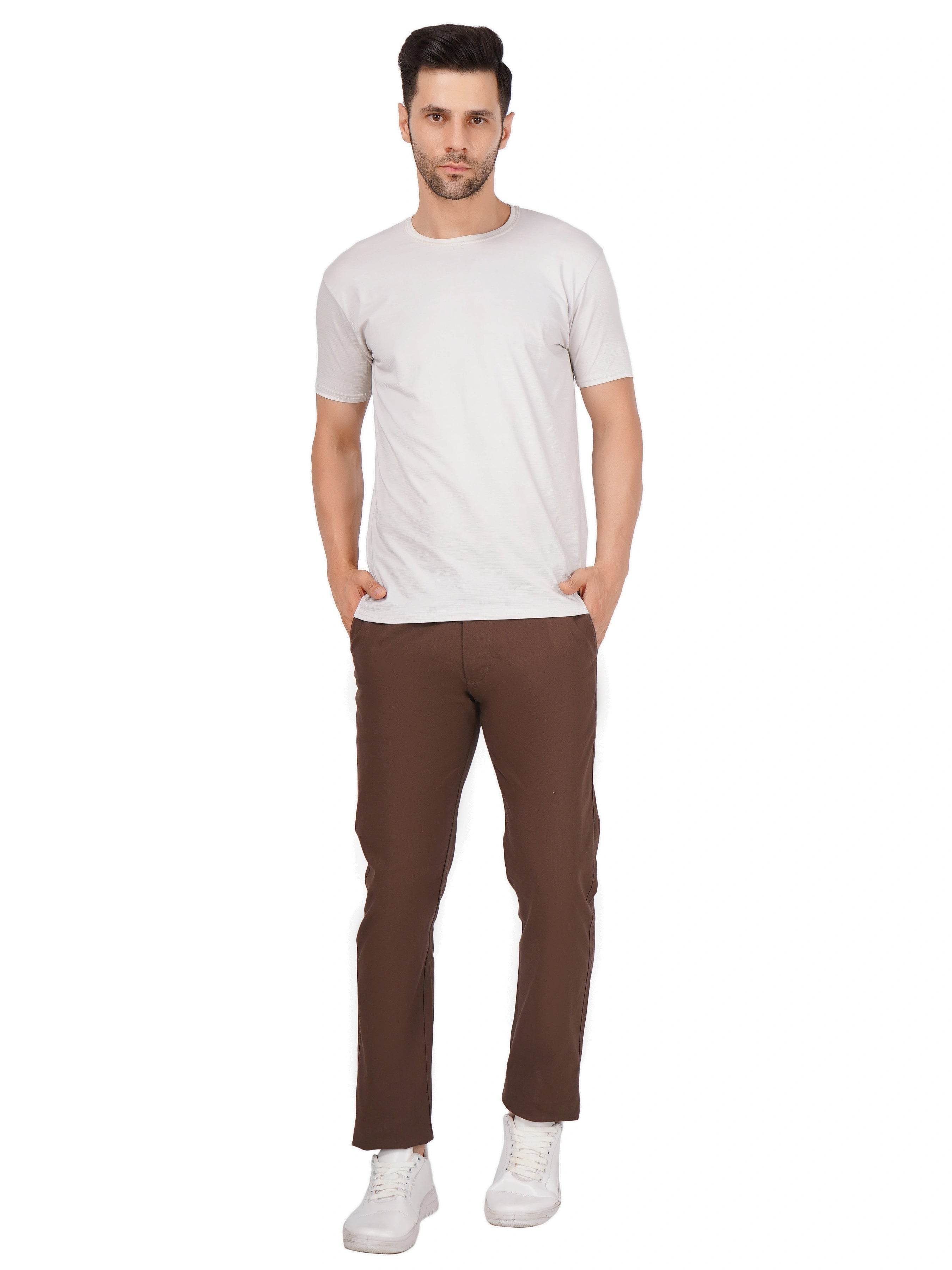 Linen Regular Fit Stretchable Trouser – Congo Brown - Flaked