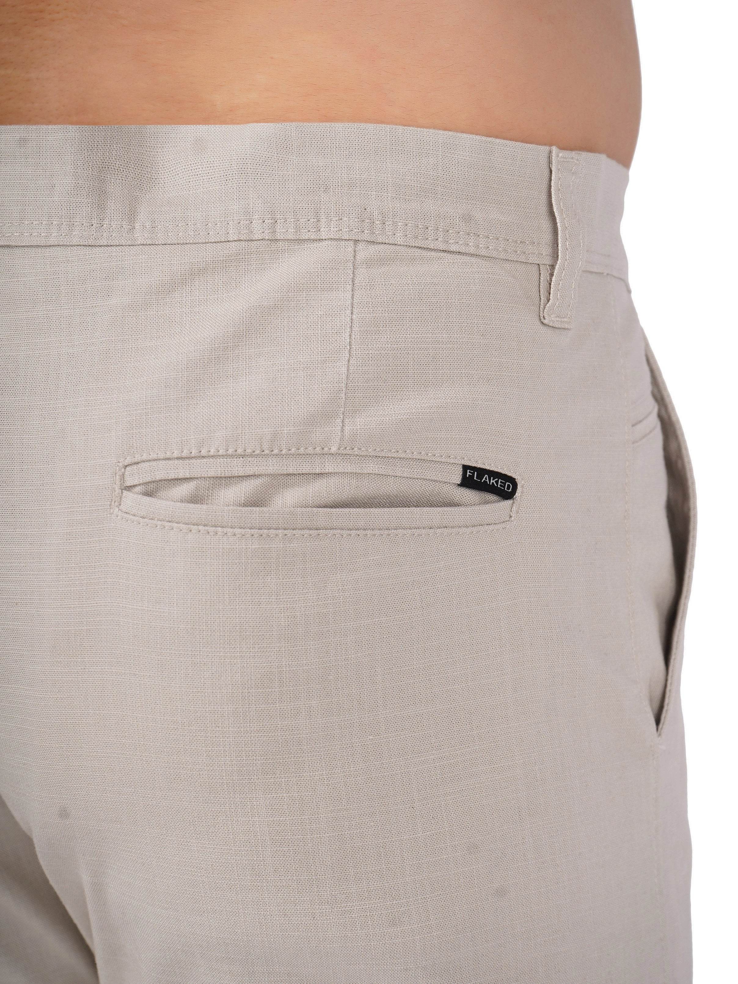 Linen Regular Fit Stretchable Trouser – Light Beige - Flaked