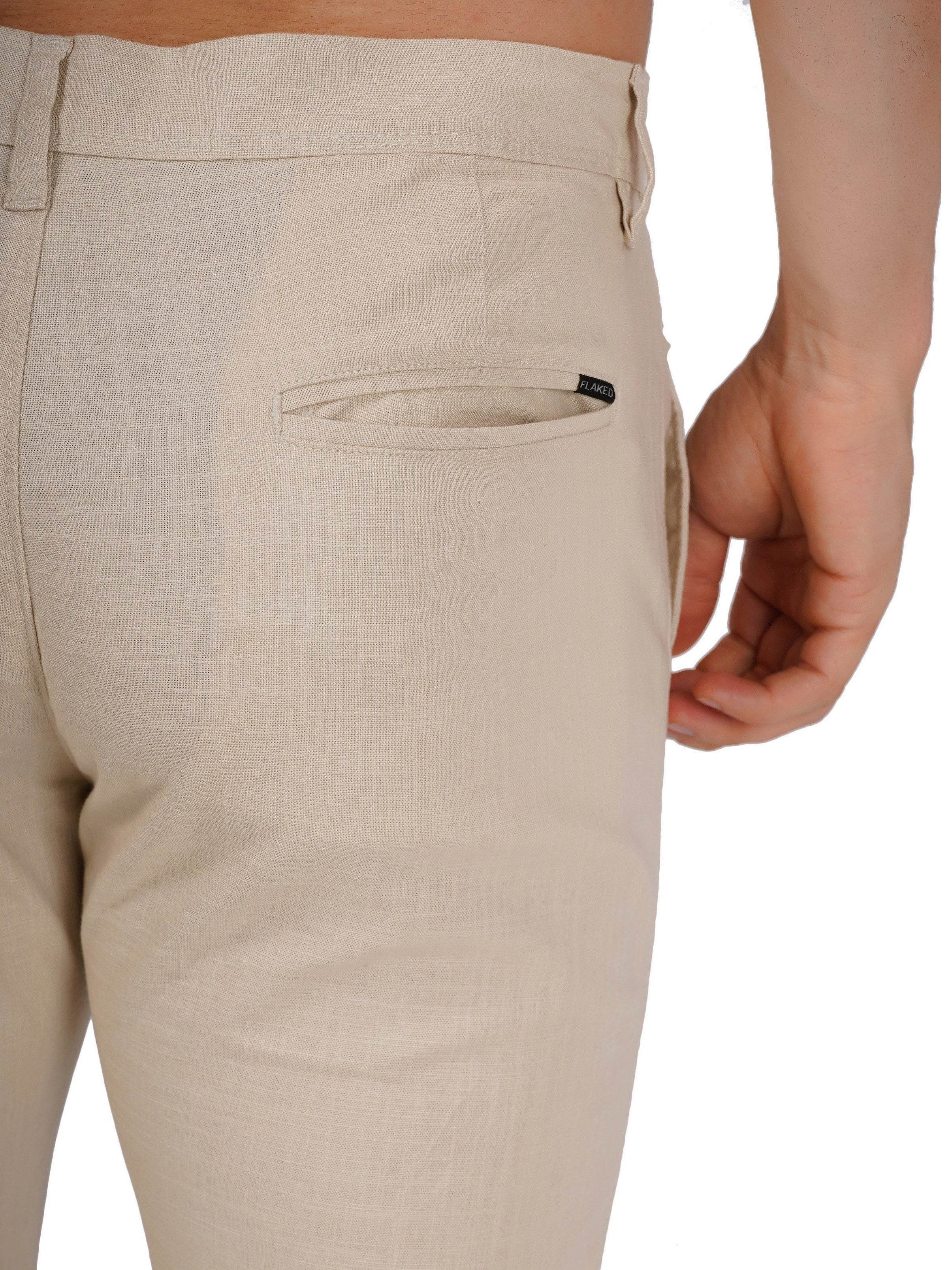 Linen Regular Fit Stretchable Trouser – Light Camel - Flaked