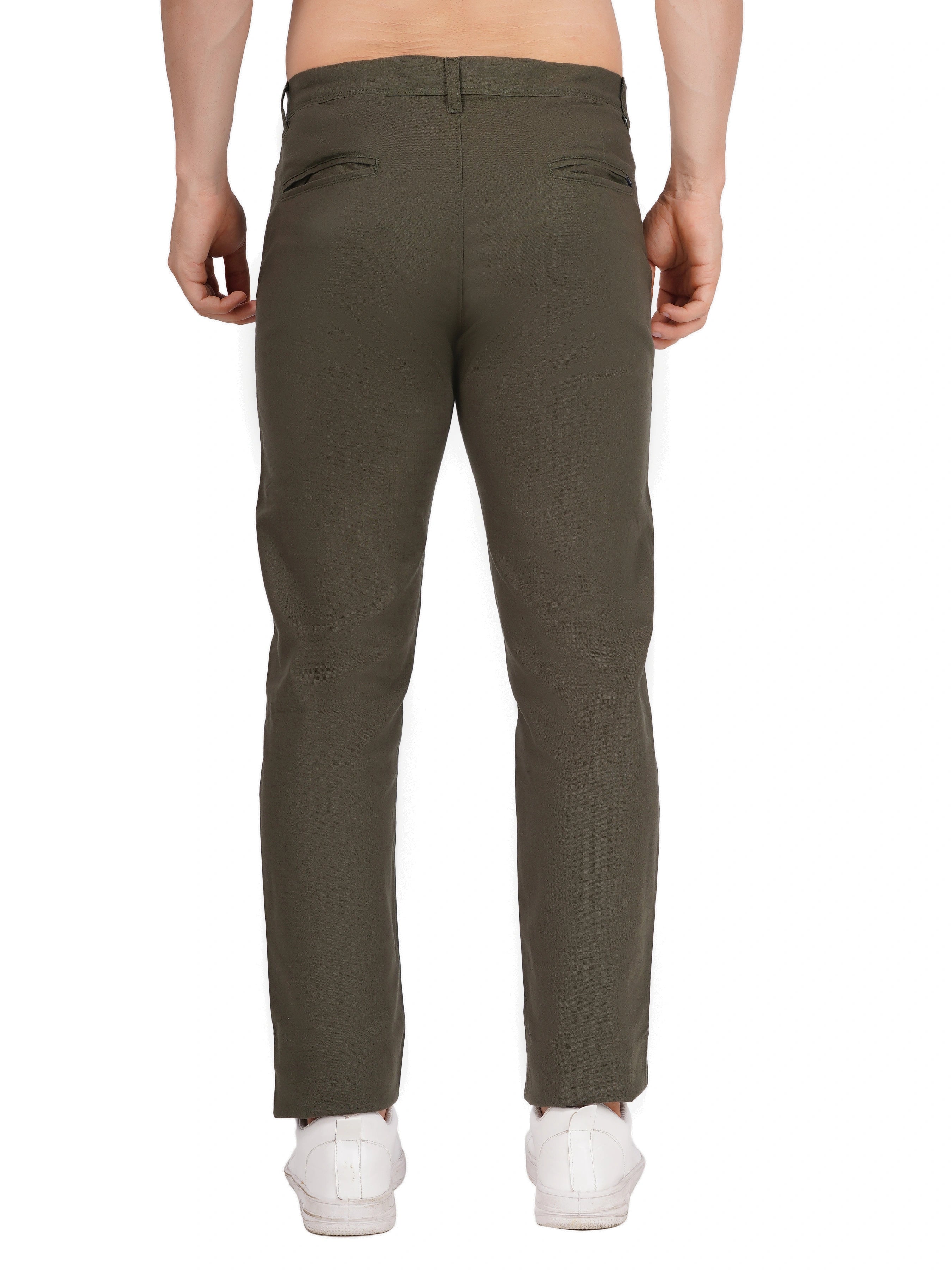 Linen Regular Fit Stretchable Trouser – Rifle Green