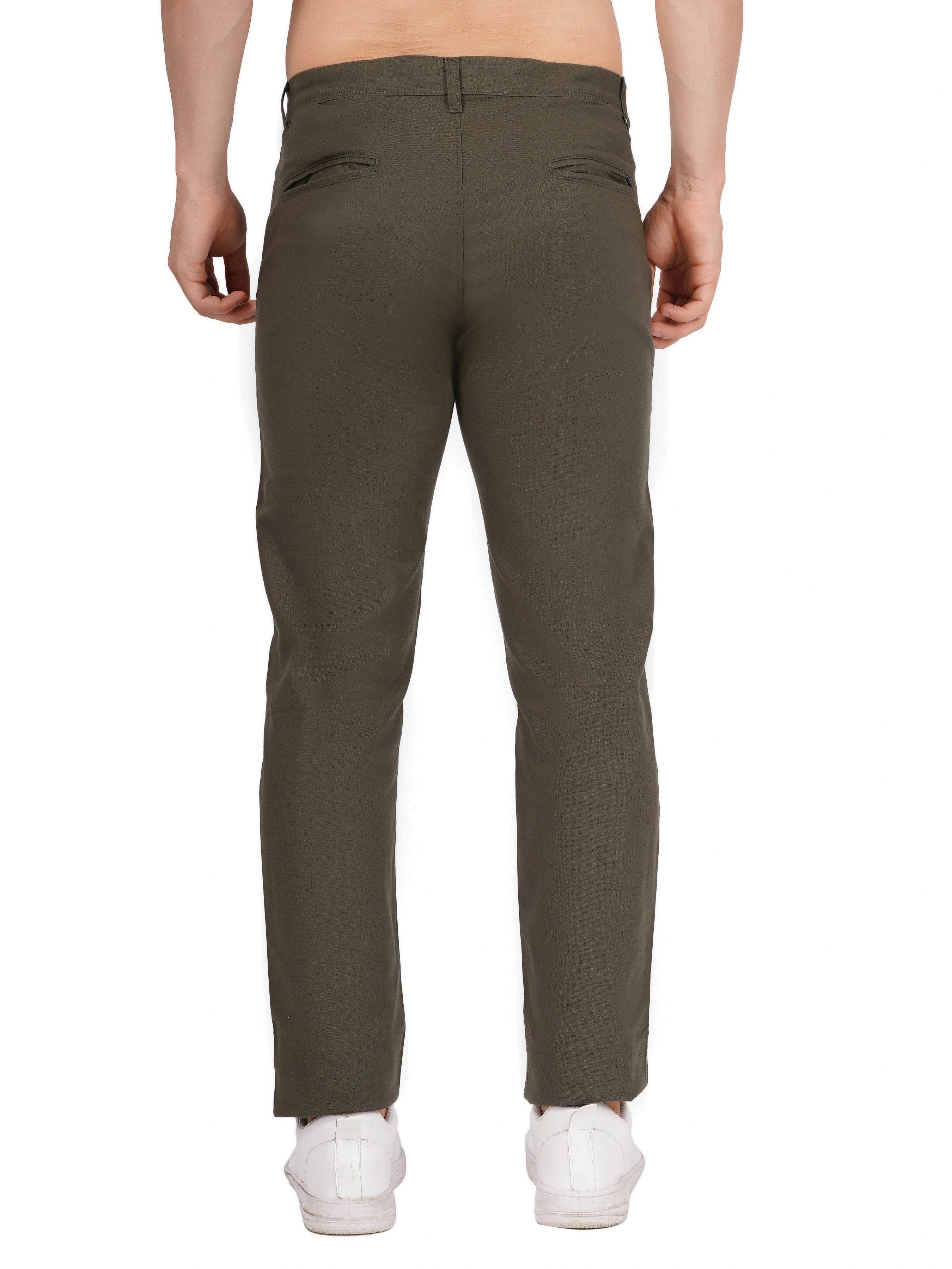 Linen Regular Fit Stretchable Trouser – Rifle Green - Flaked