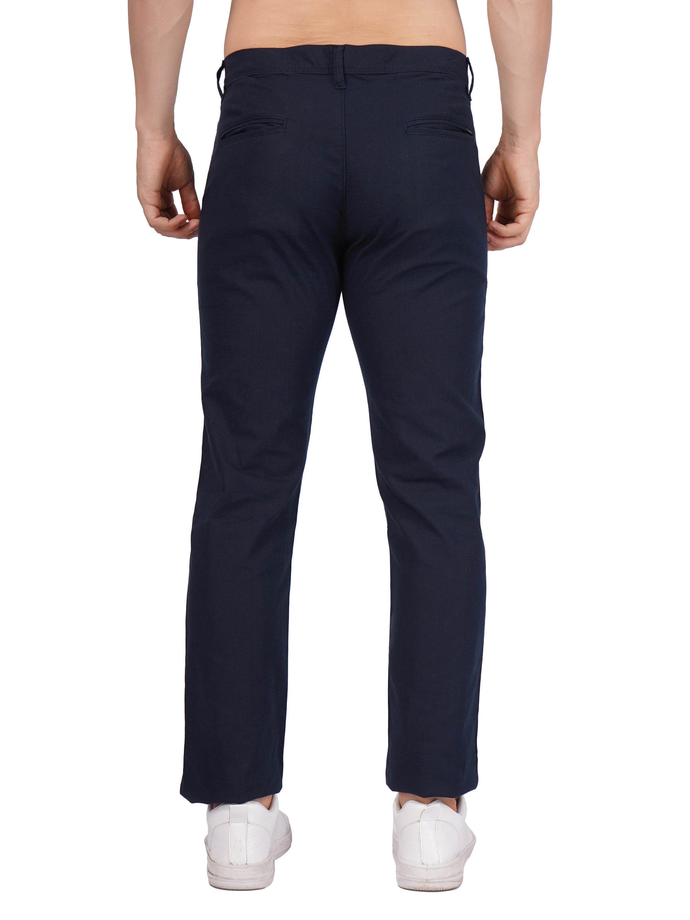 Linen Regular Fit Stretchable Trouser – Thunder Blue - Flaked