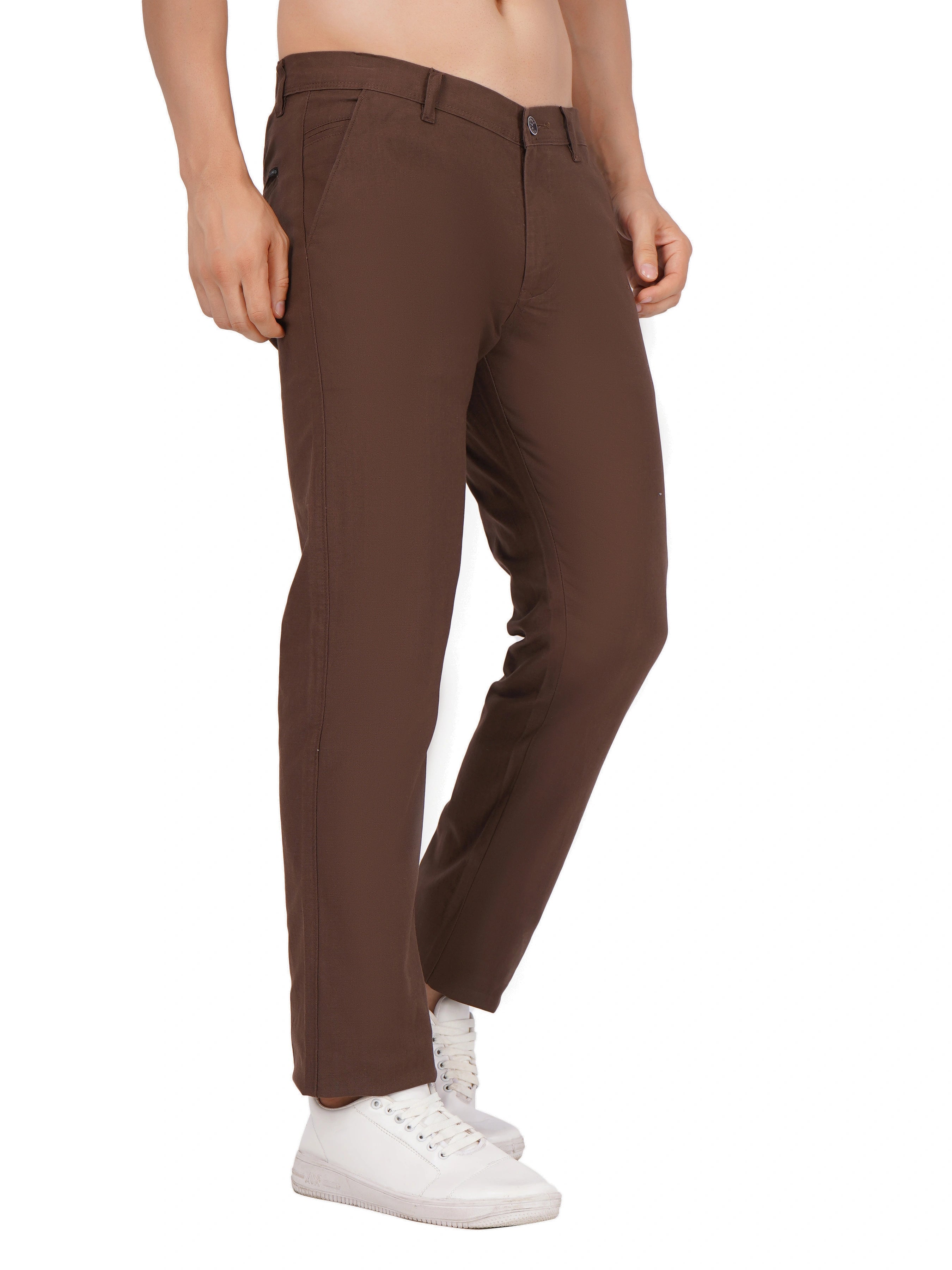 Linen Regular Fit Stretchable Trouser – Congo Brown