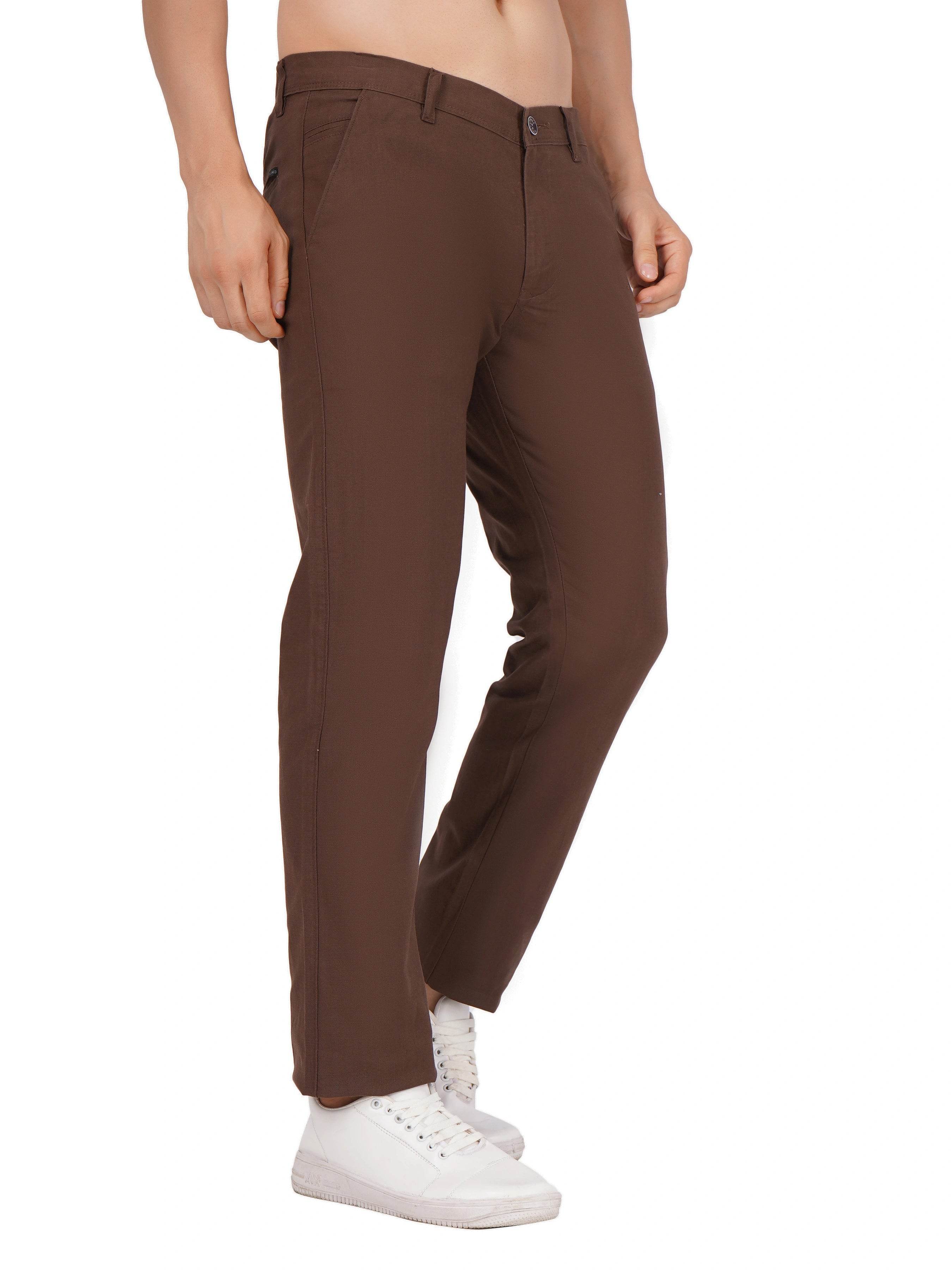 Linen Regular Fit Stretchable Trouser – Congo Brown - Flaked