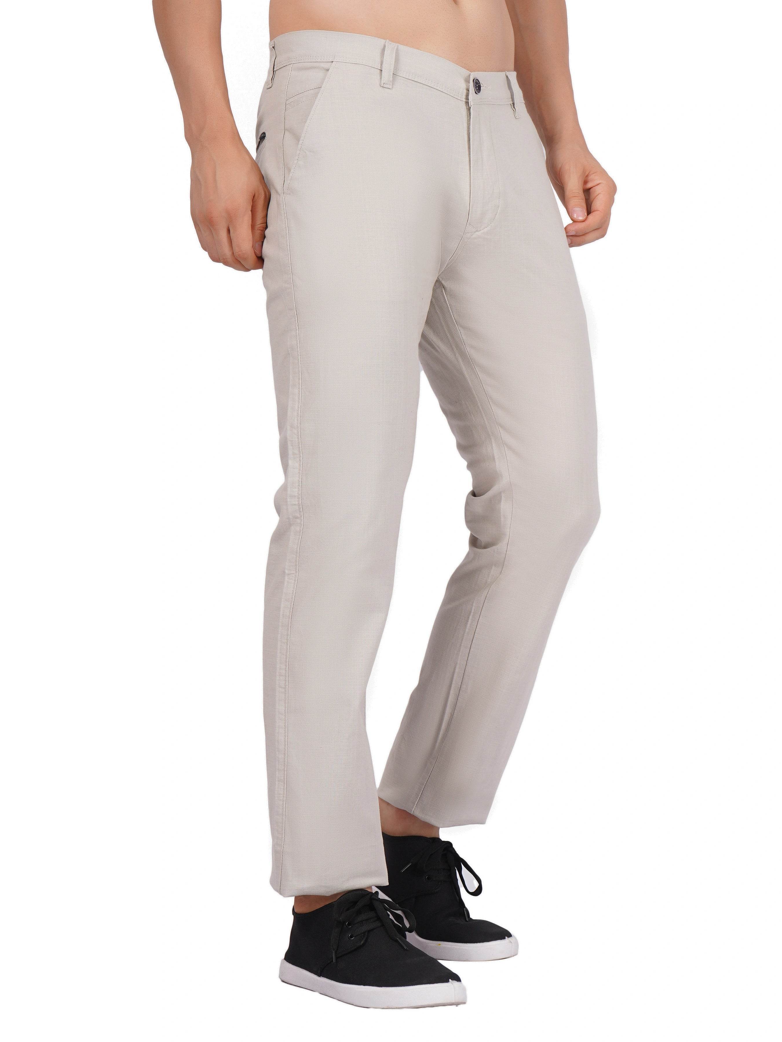 Linen Regular Fit Stretchable Trouser – Light Beige - Flaked