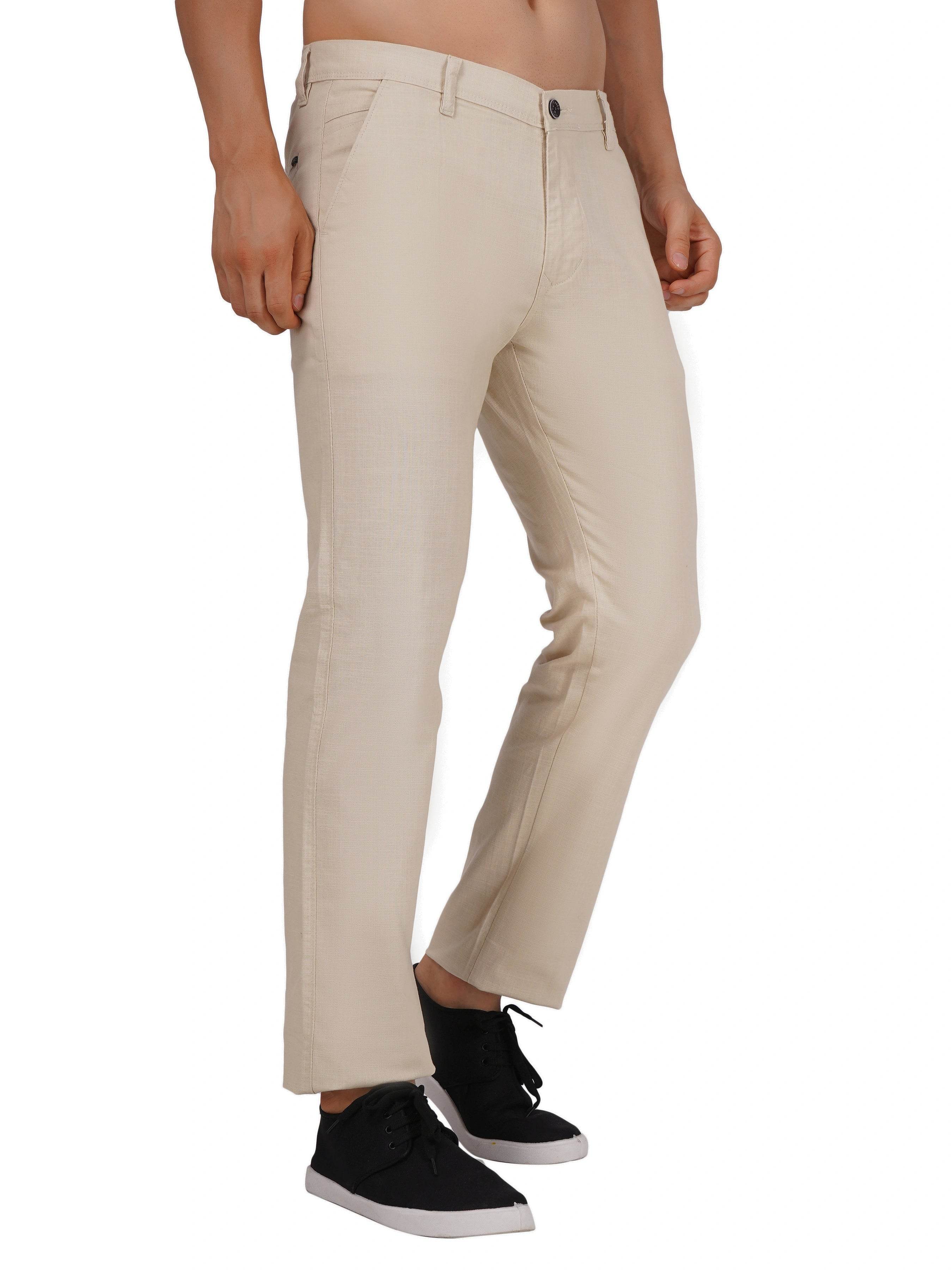 Linen Regular Fit Stretchable Trouser – Light Camel - Flaked