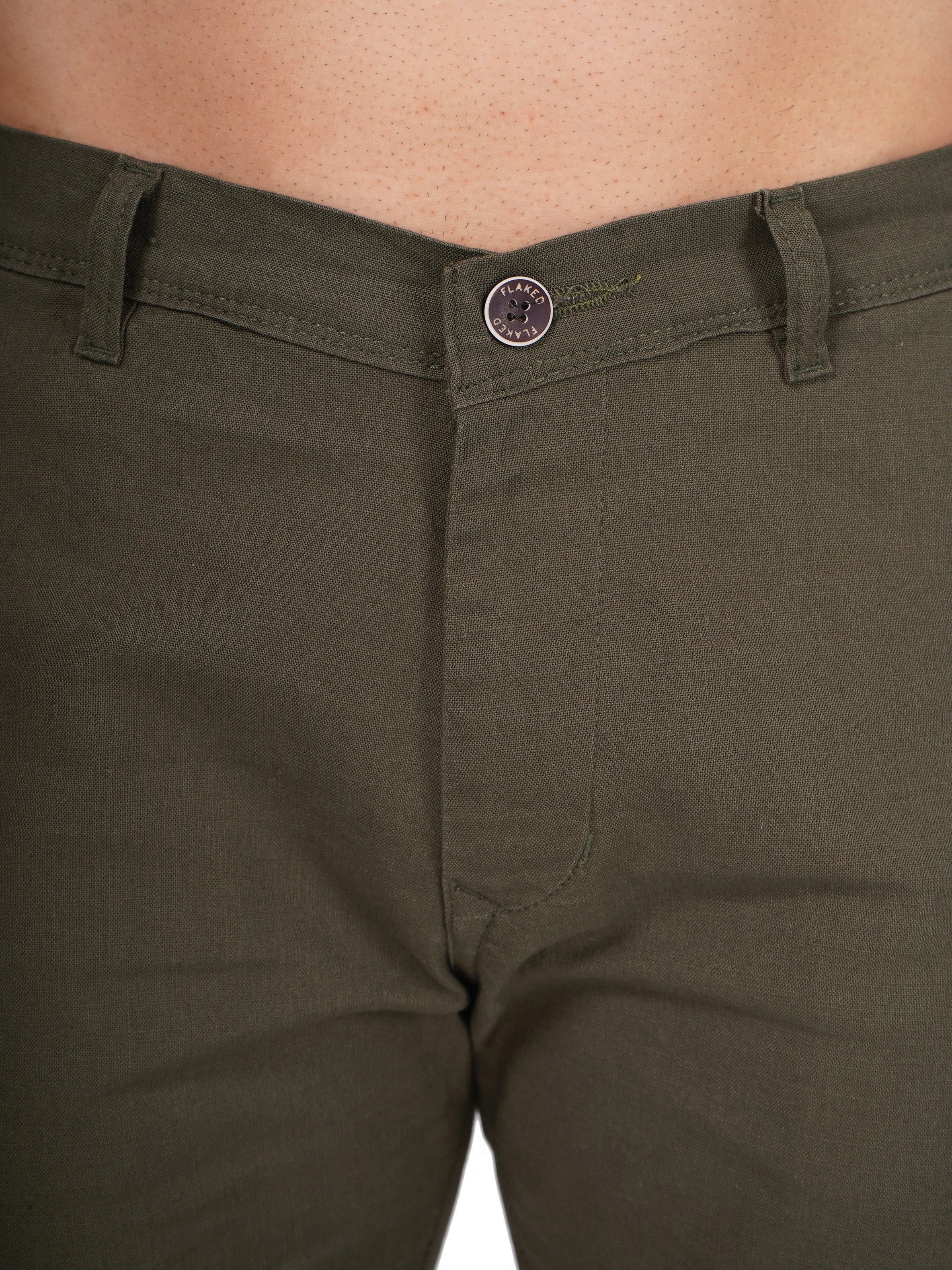Linen Regular Fit Stretchable Trouser – Rifle Green