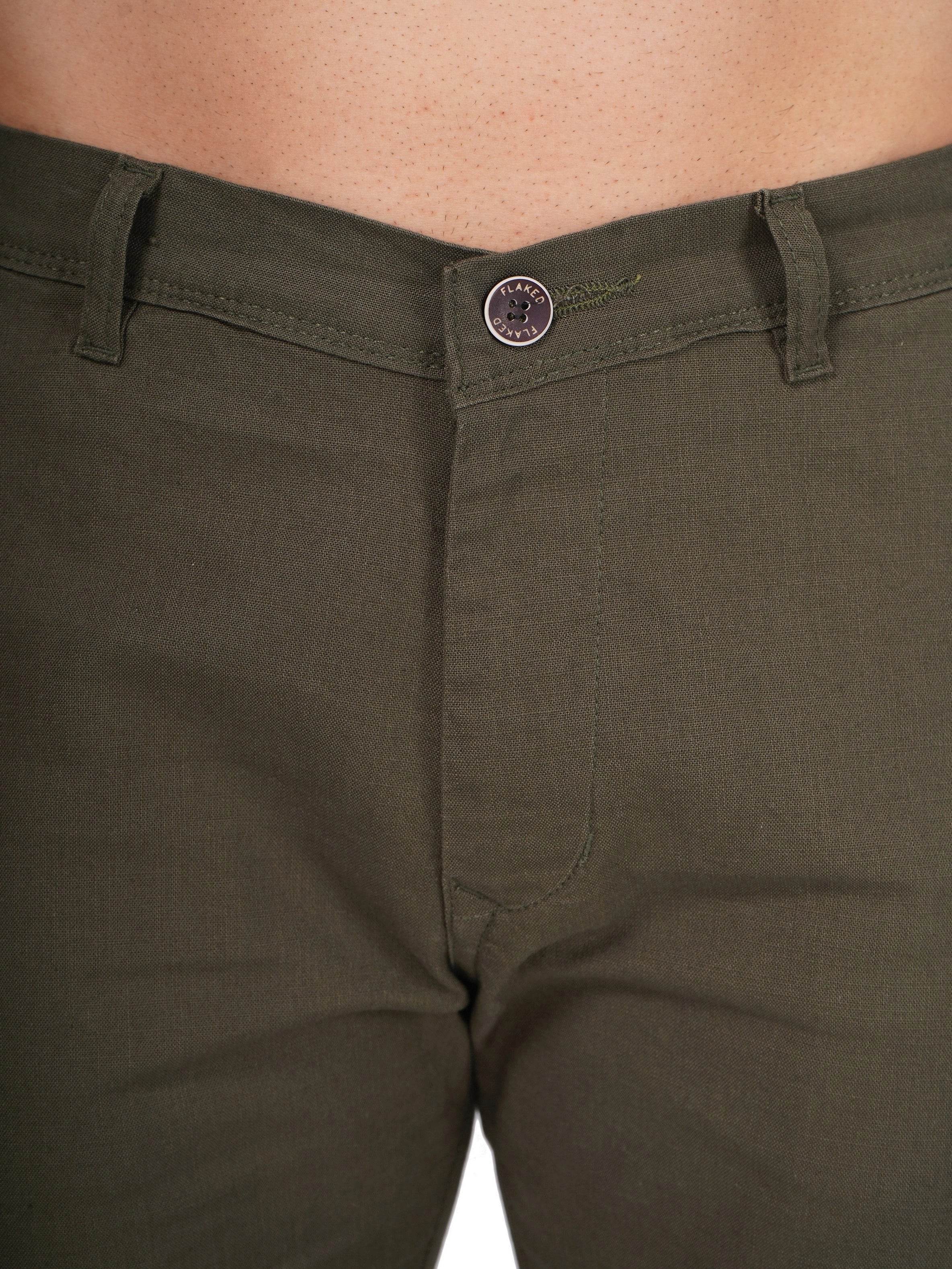 Linen Regular Fit Stretchable Trouser – Rifle Green - Flaked