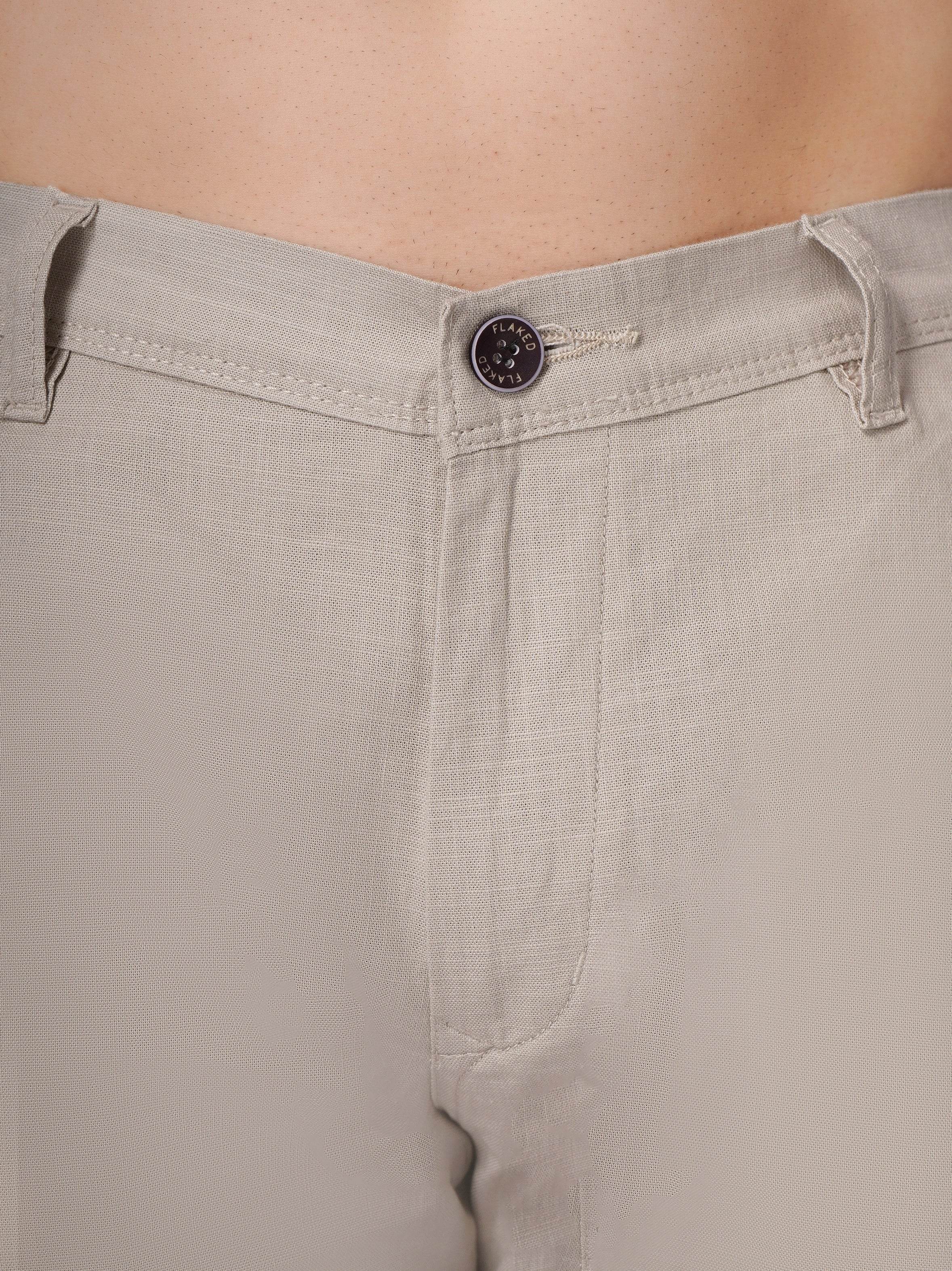 Linen Regular Fit Stretchable Trouser – Light Beige - Flaked
