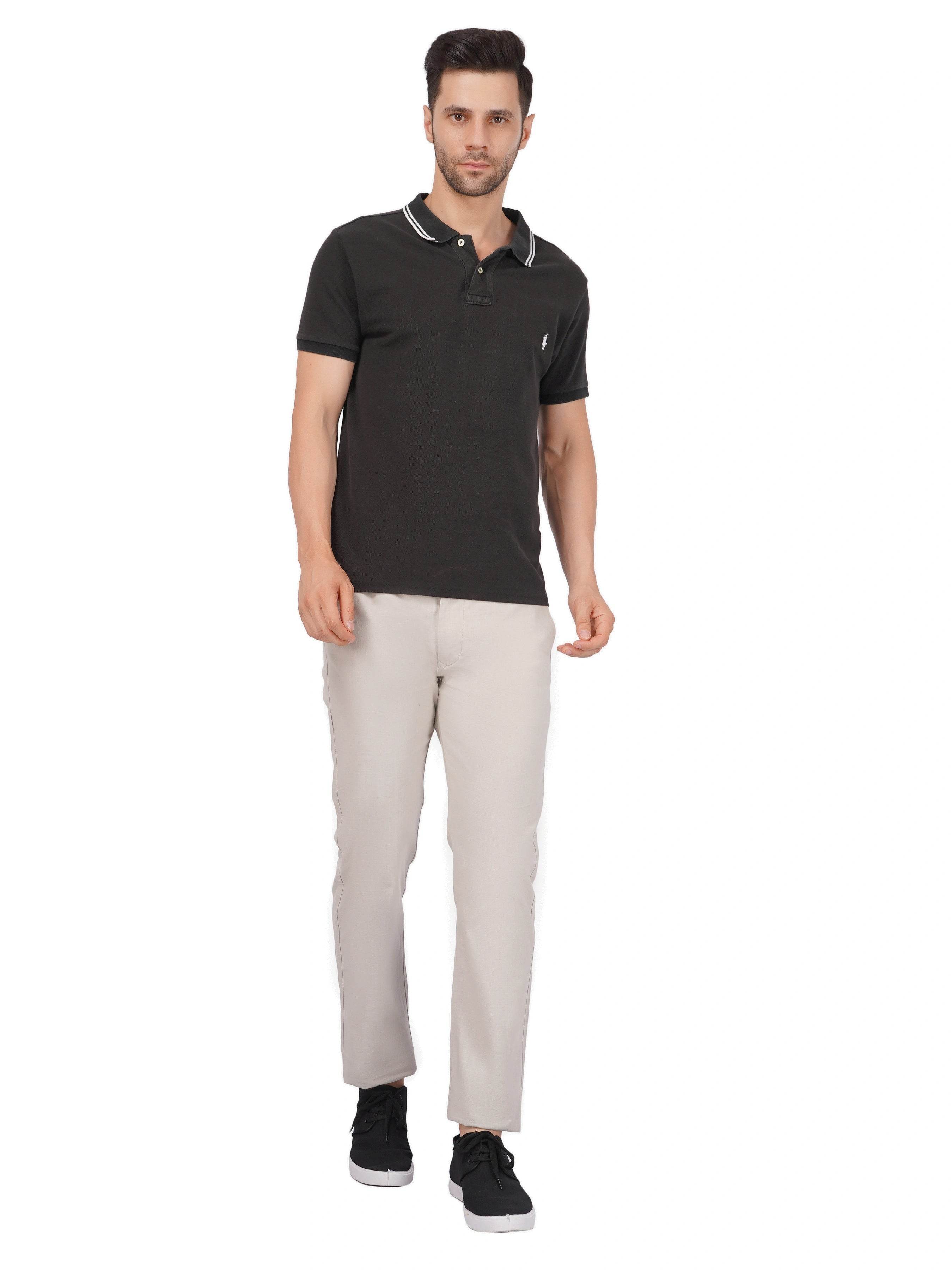 Linen Regular Fit Stretchable Trouser – Light Beige - Flaked