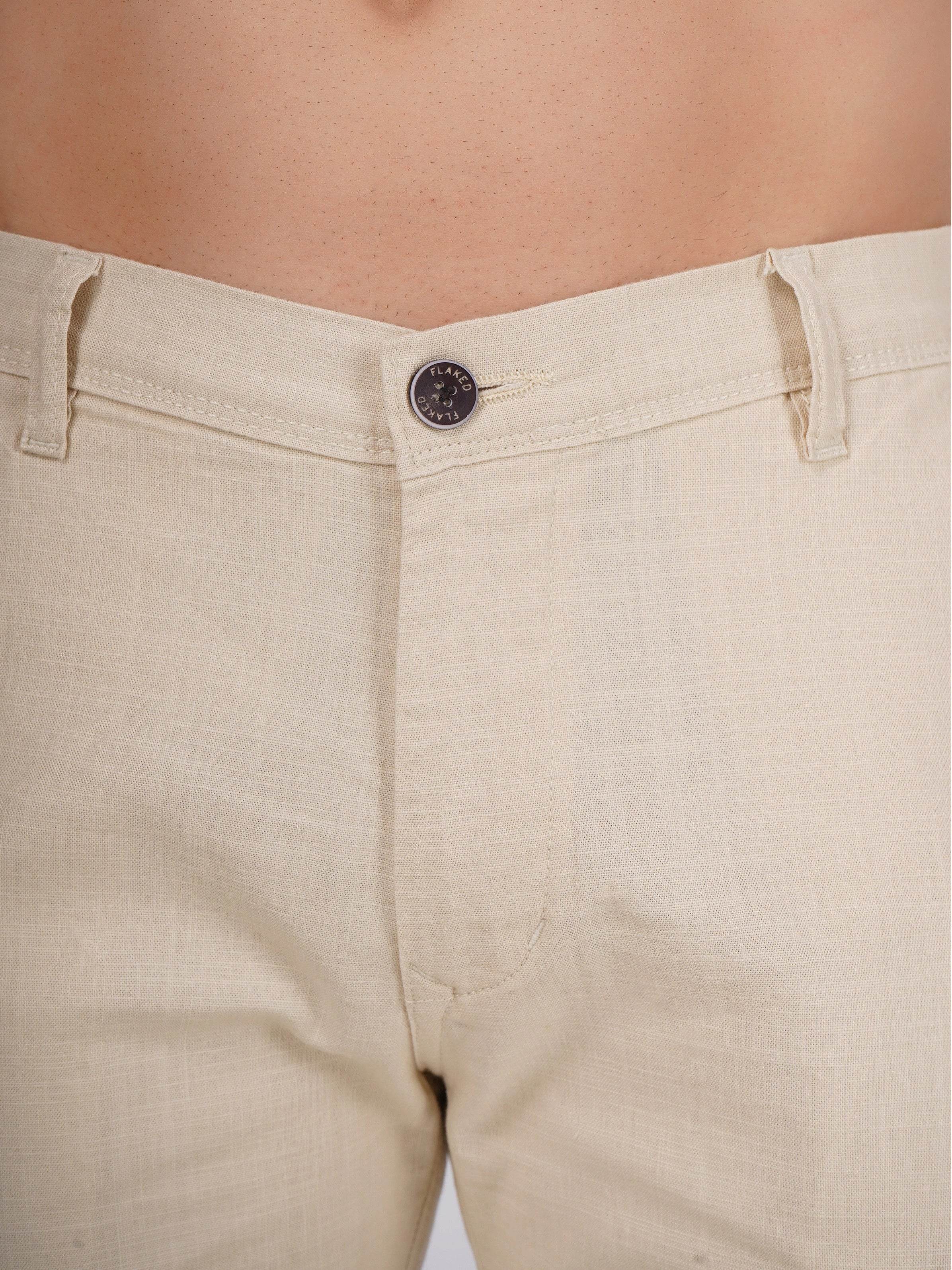 Linen Regular Fit Stretchable Trouser – Light Camel - Flaked