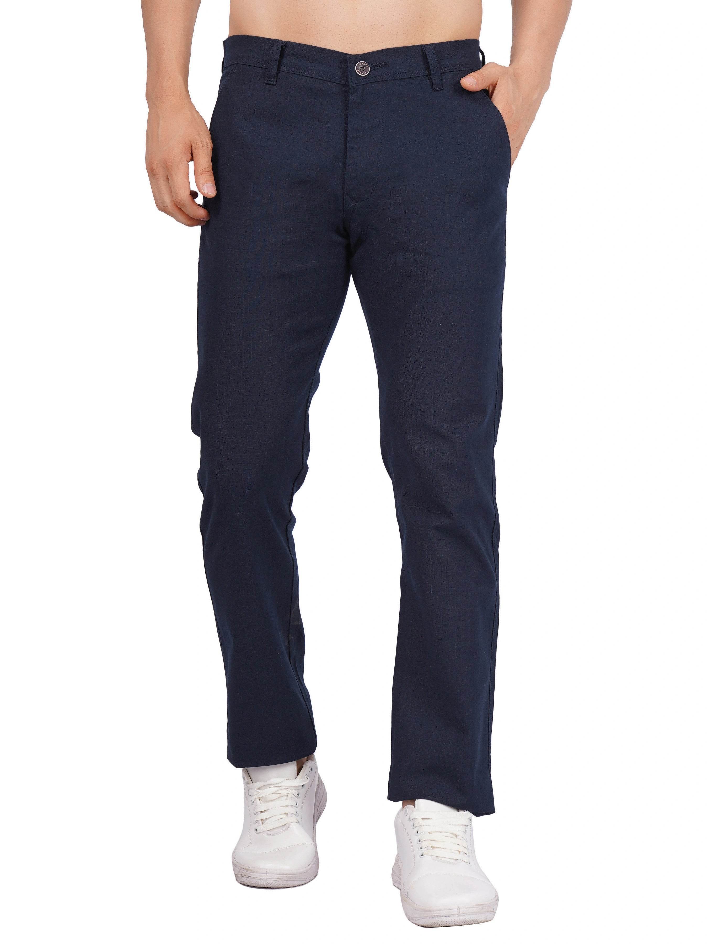 Linen Regular Fit Stretchable Trouser – Thunder Blue - Flaked