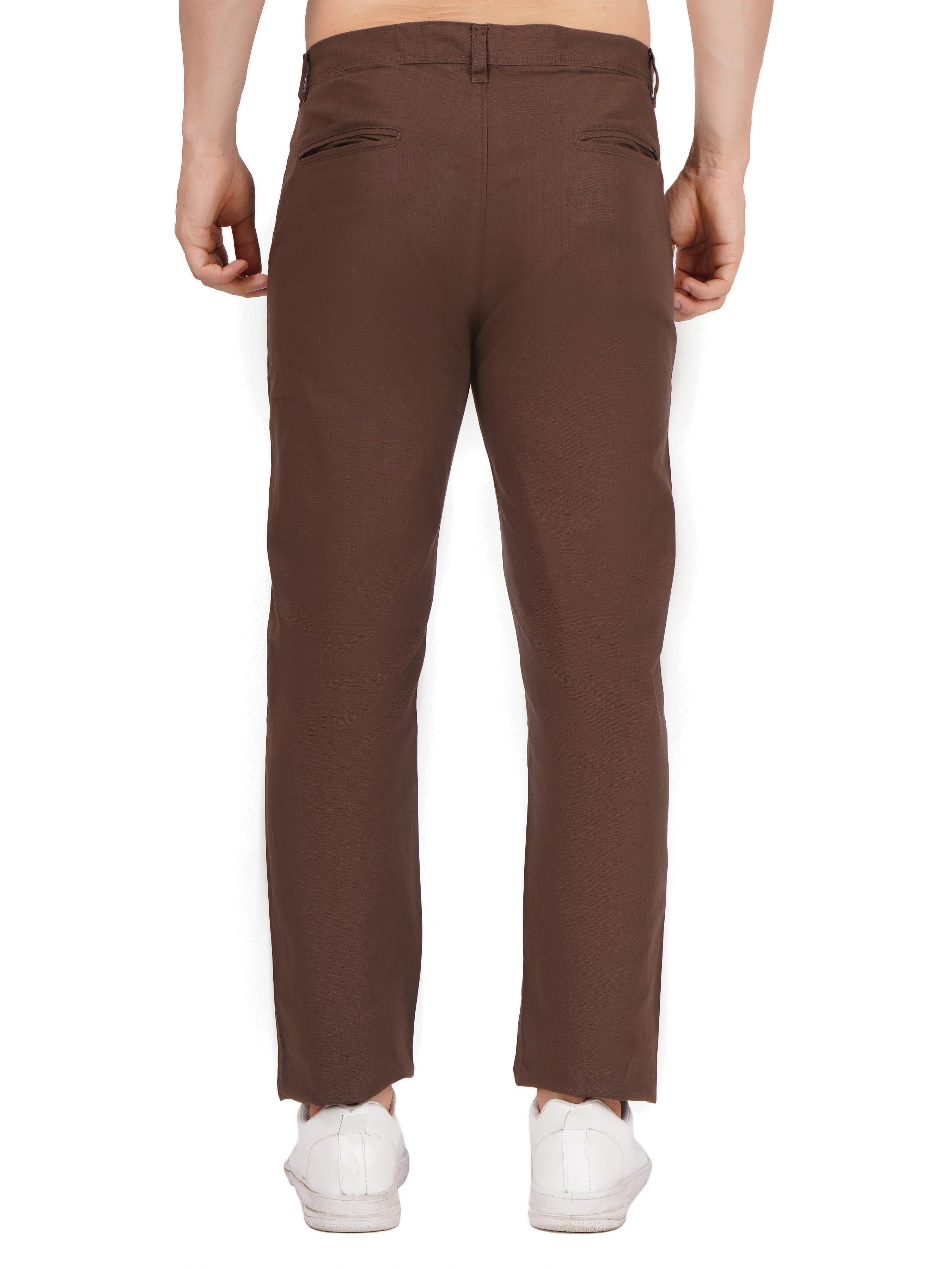 Linen Regular Fit Stretchable Trouser – Congo Brown