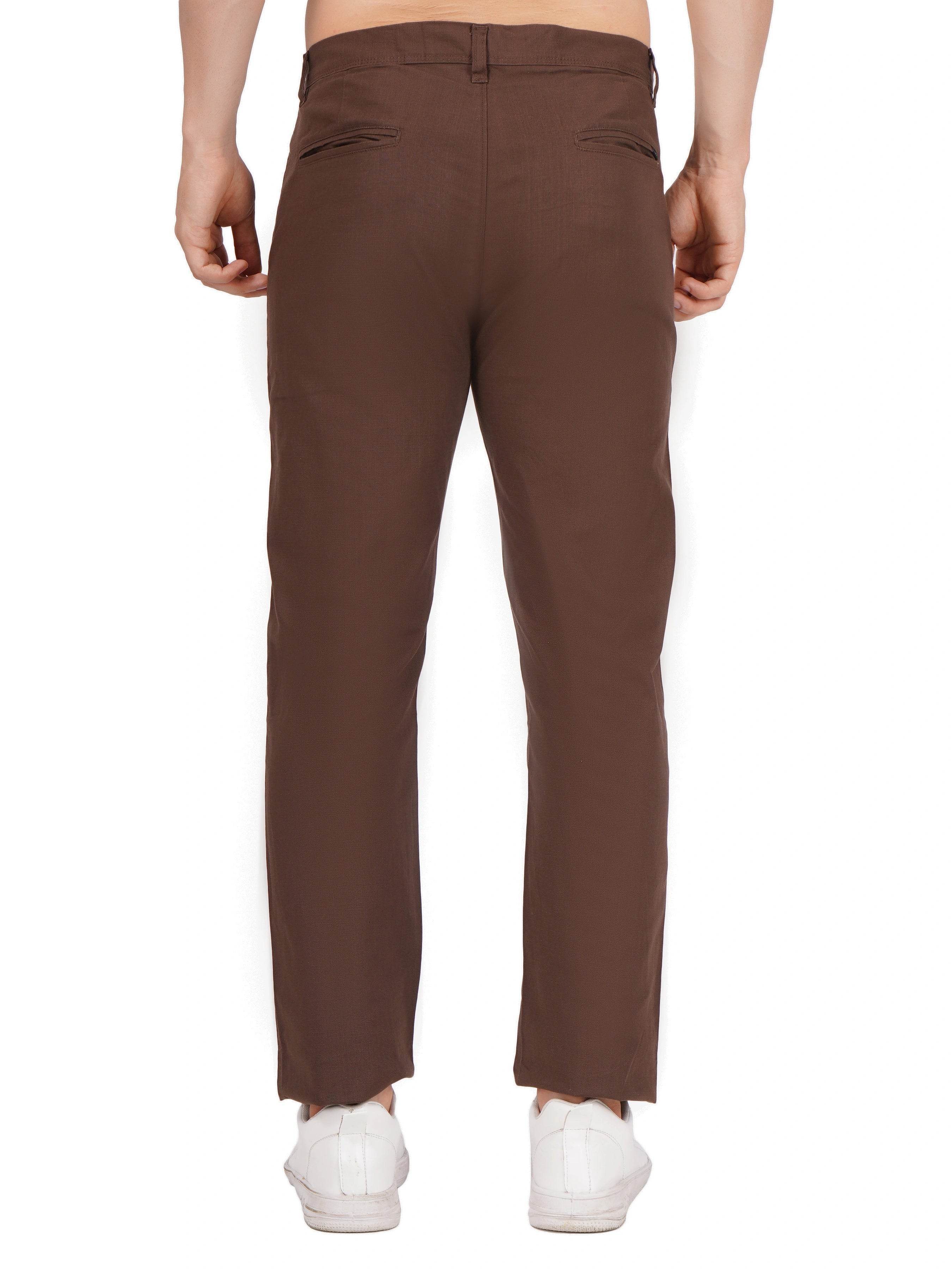 Linen Regular Fit Stretchable Trouser – Congo Brown - Flaked