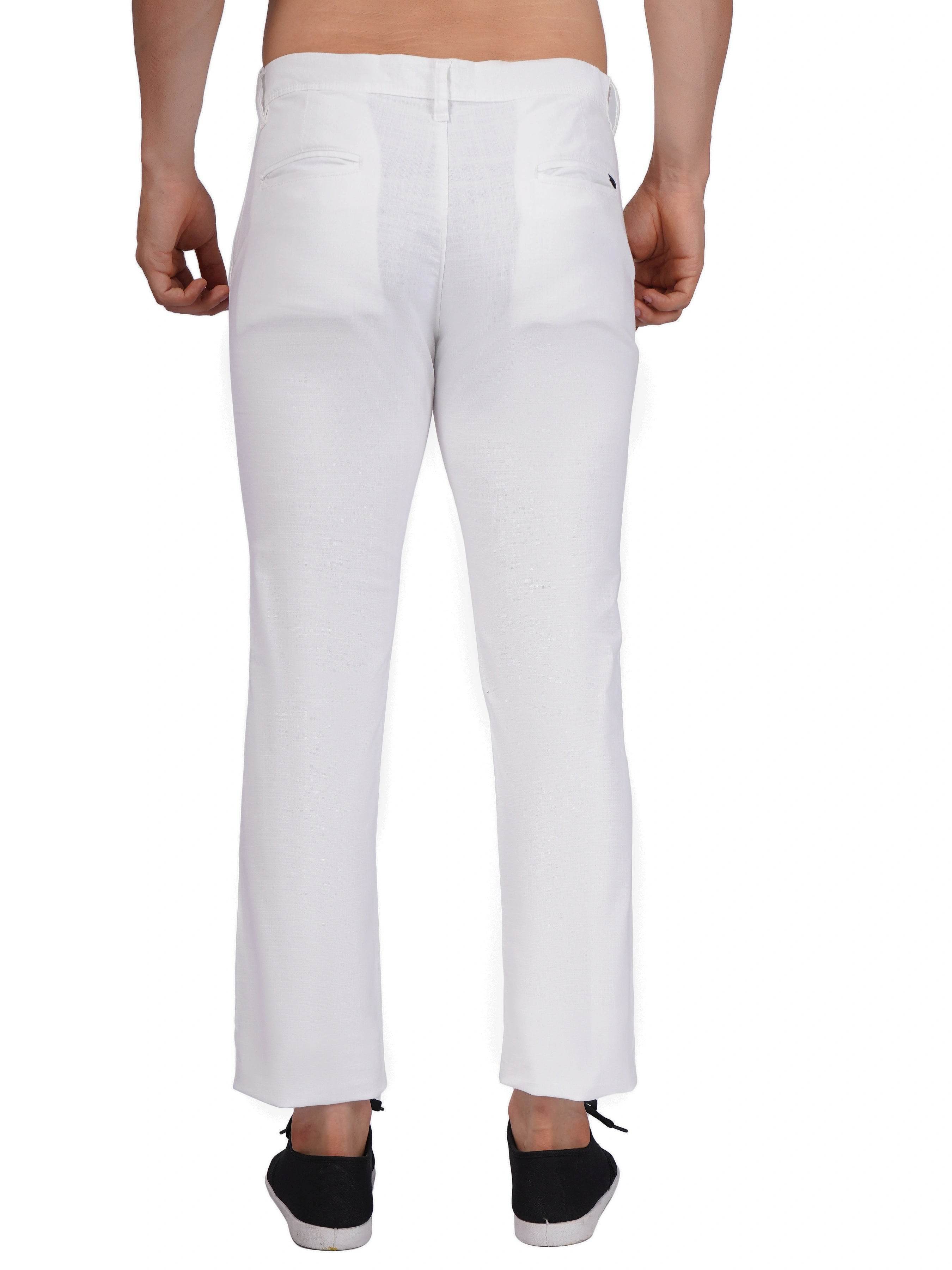 Linen Regular Fit Stretchable Trouser – White - Flaked