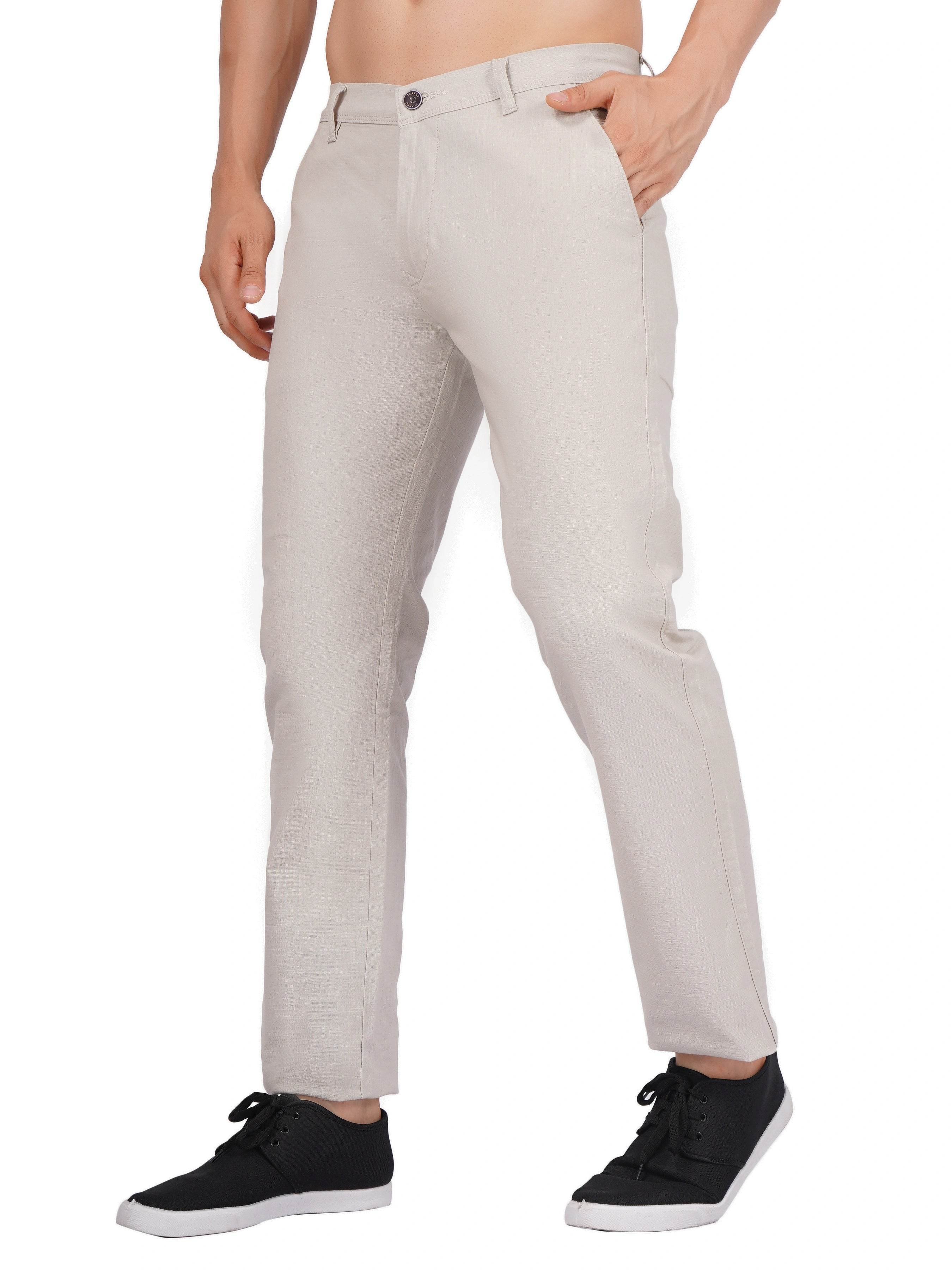 Linen Regular Fit Stretchable Trouser – Light Beige - Flaked