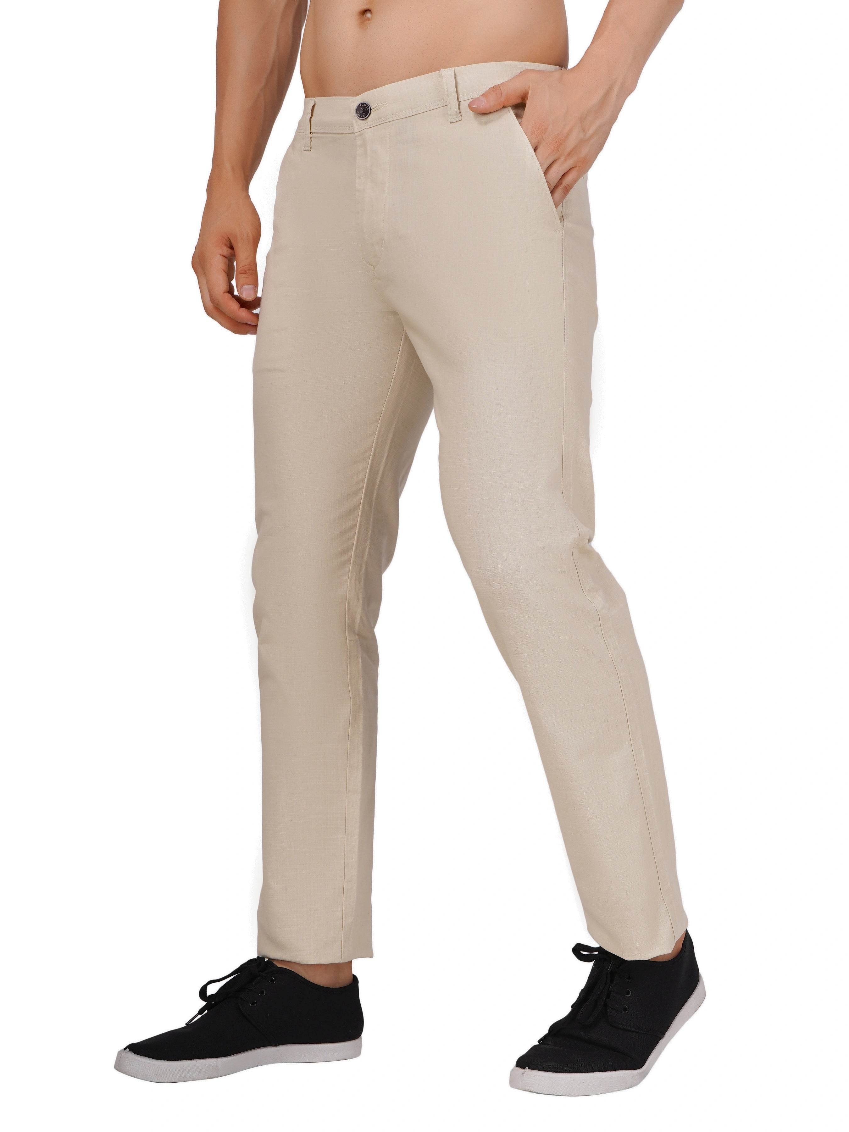 Linen Regular Fit Stretchable Trouser – Light Camel - Flaked