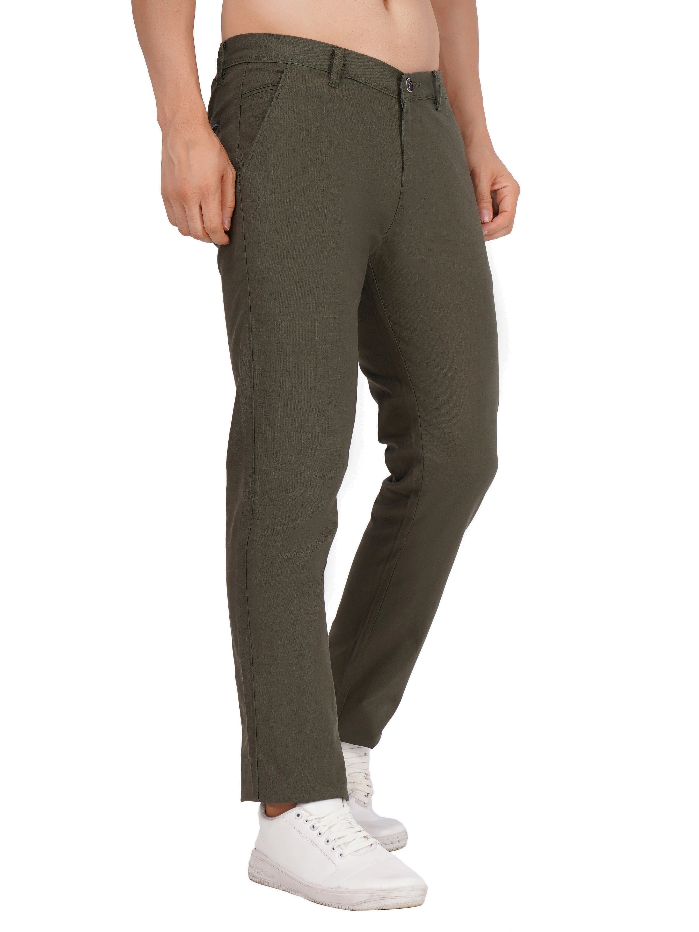 Linen Regular Fit Stretchable Trouser – Rifle Green