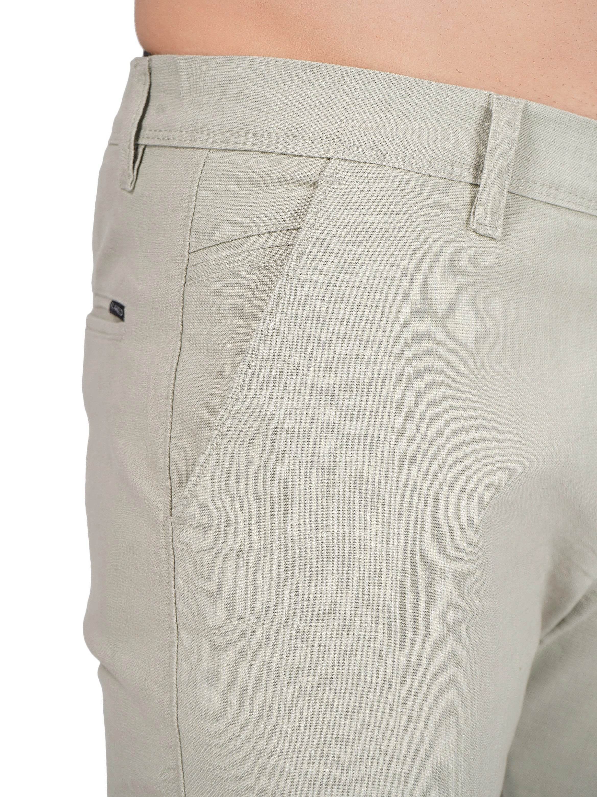 Linen Regular Fit Stretchable Trouser – Sage Green - Flaked