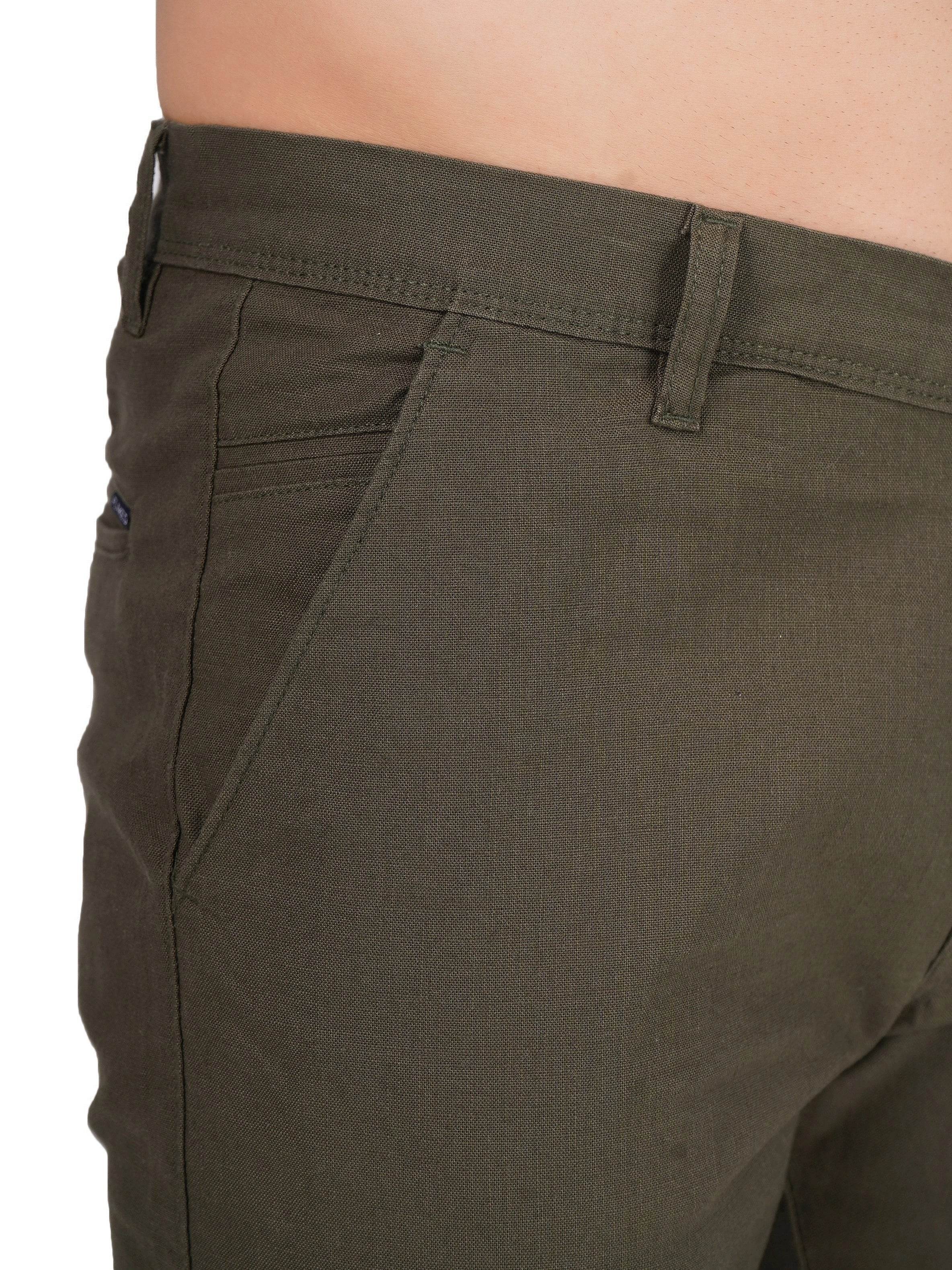 Linen Regular Fit Stretchable Trouser – Rifle Green - Flaked