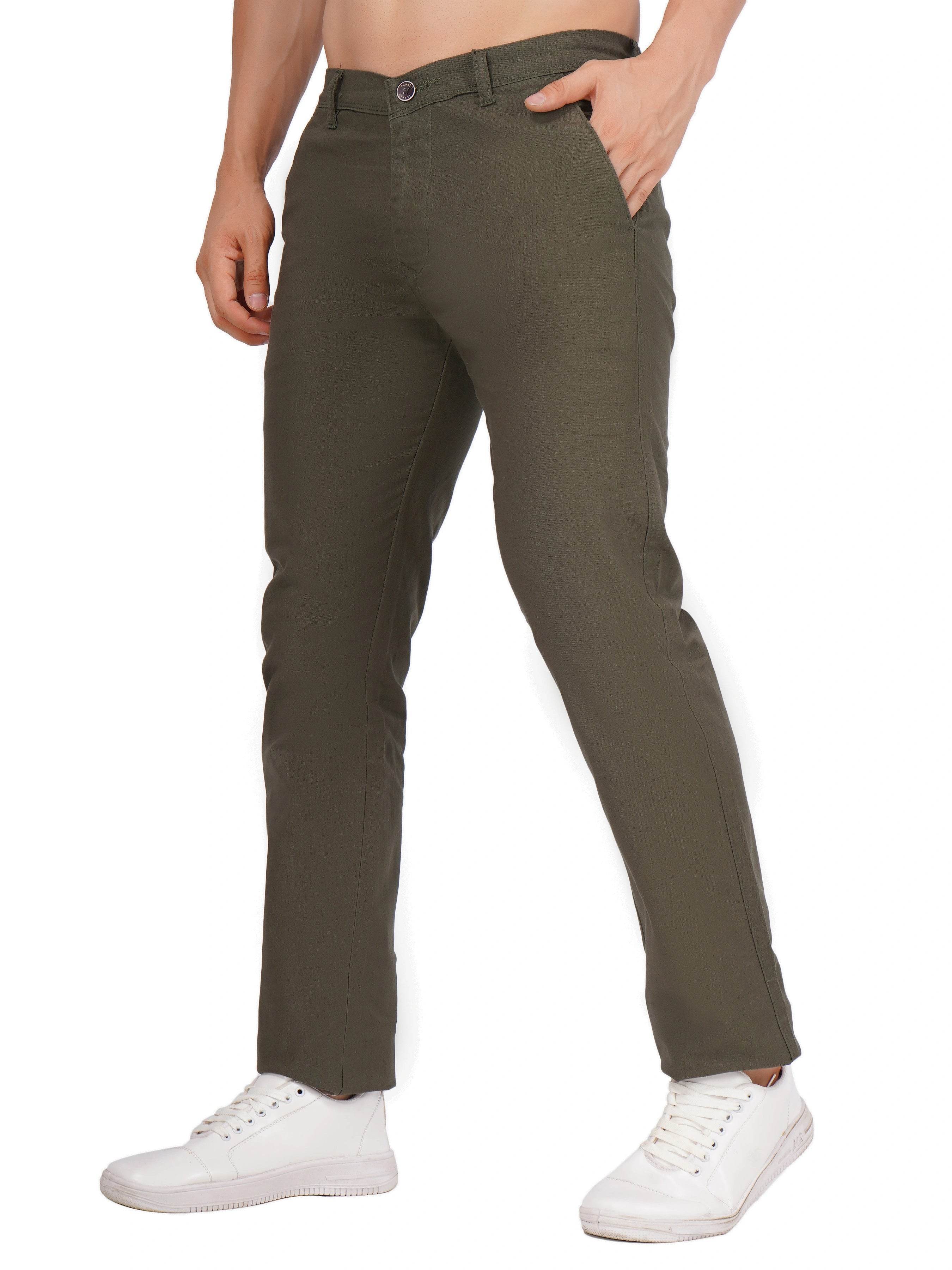 Linen Regular Fit Stretchable Trouser – Rifle Green - Flaked