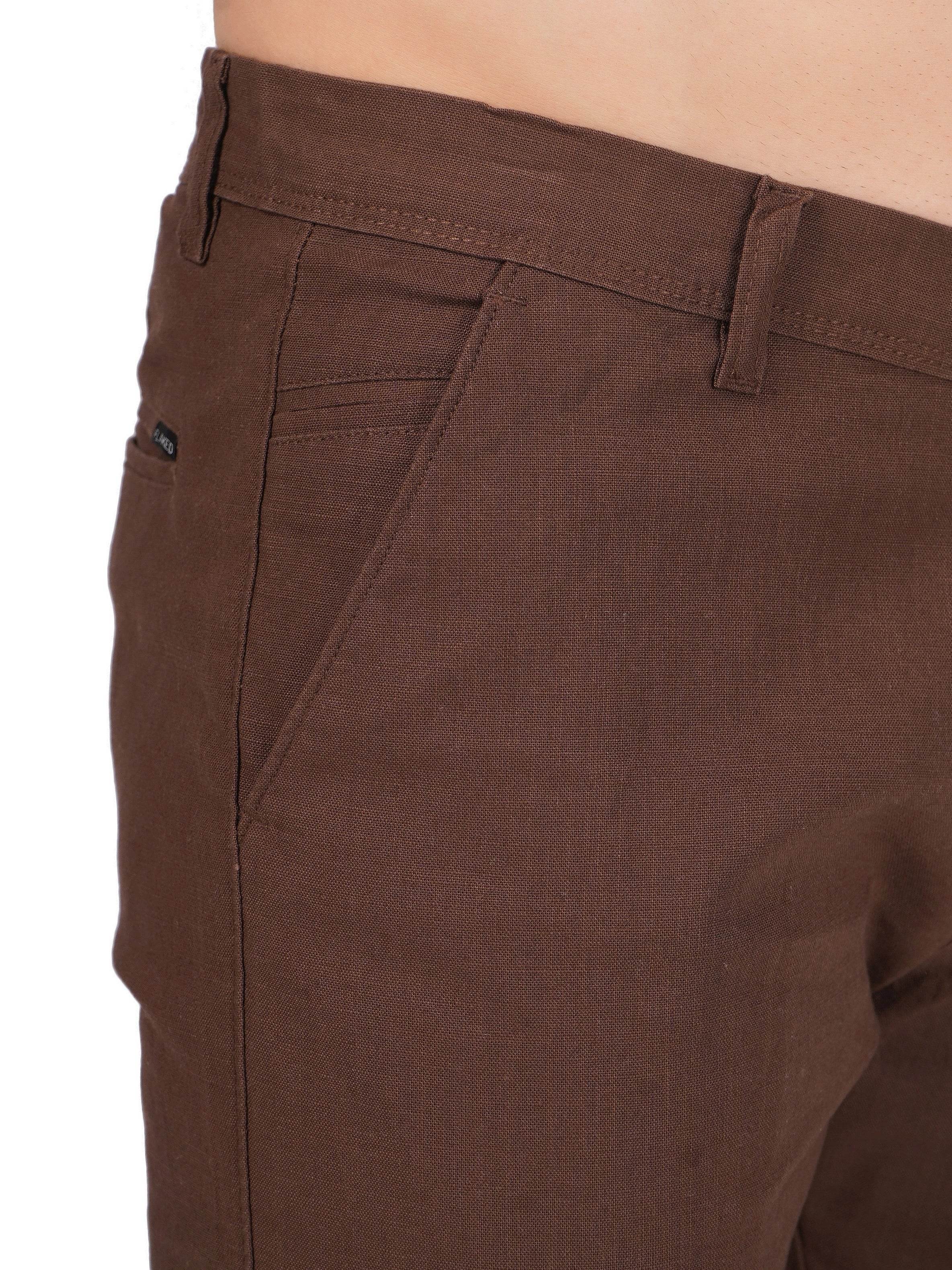 Linen Regular Fit Stretchable Trouser – Congo Brown - Flaked