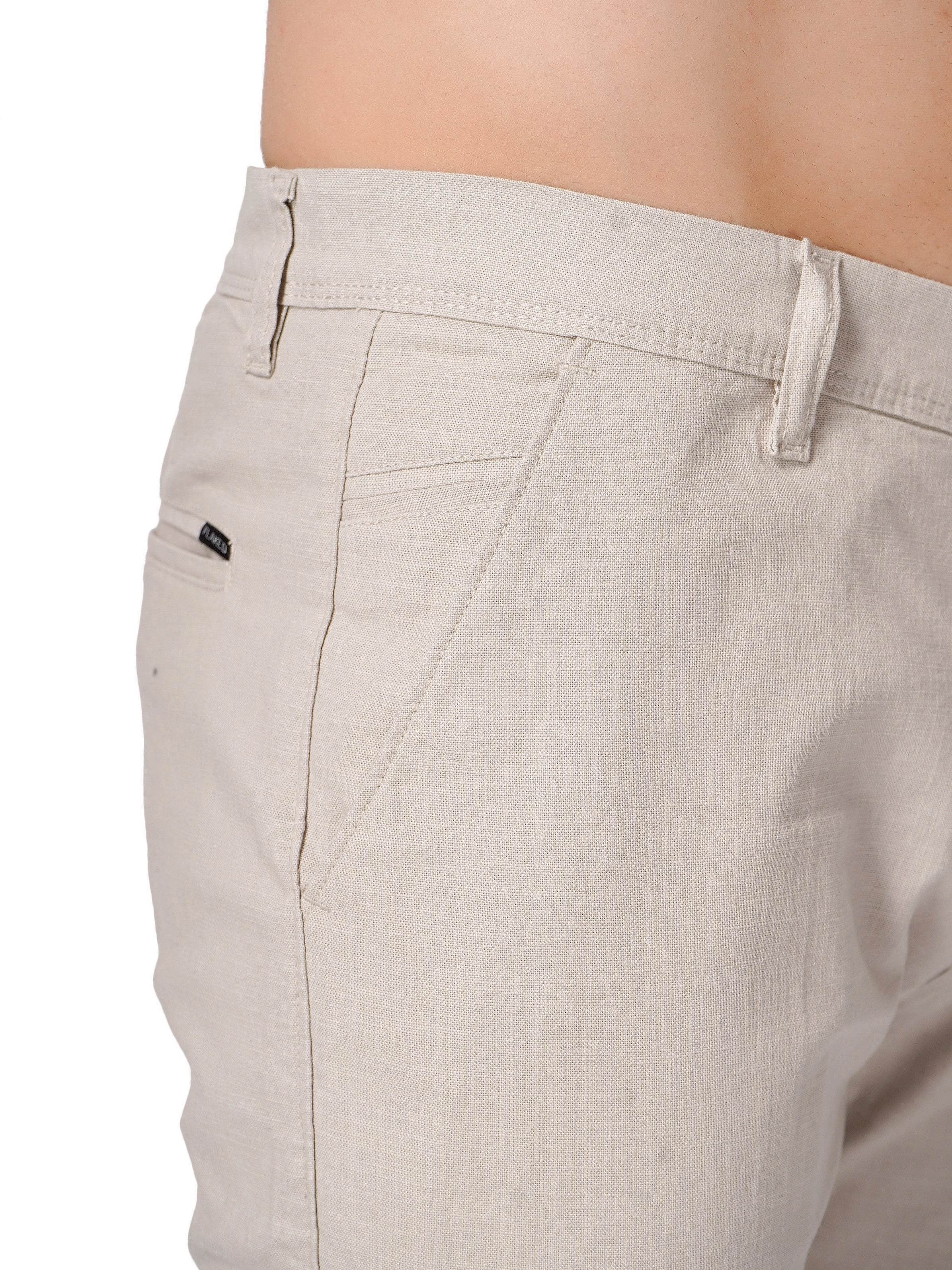 Linen Regular Fit Stretchable Trouser – Light Beige - Flaked