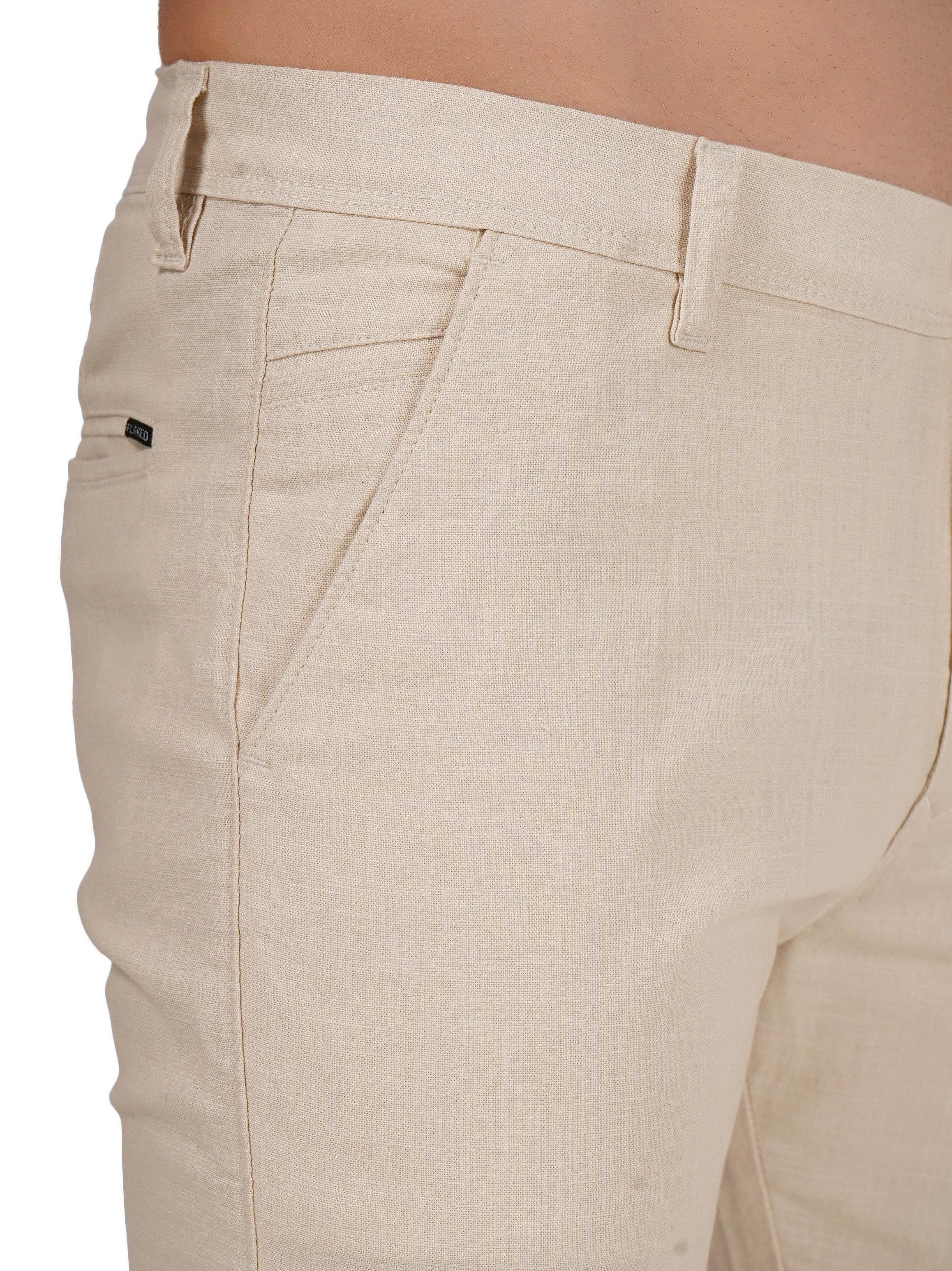 Linen Regular Fit Stretchable Trouser – Light Camel - Flaked
