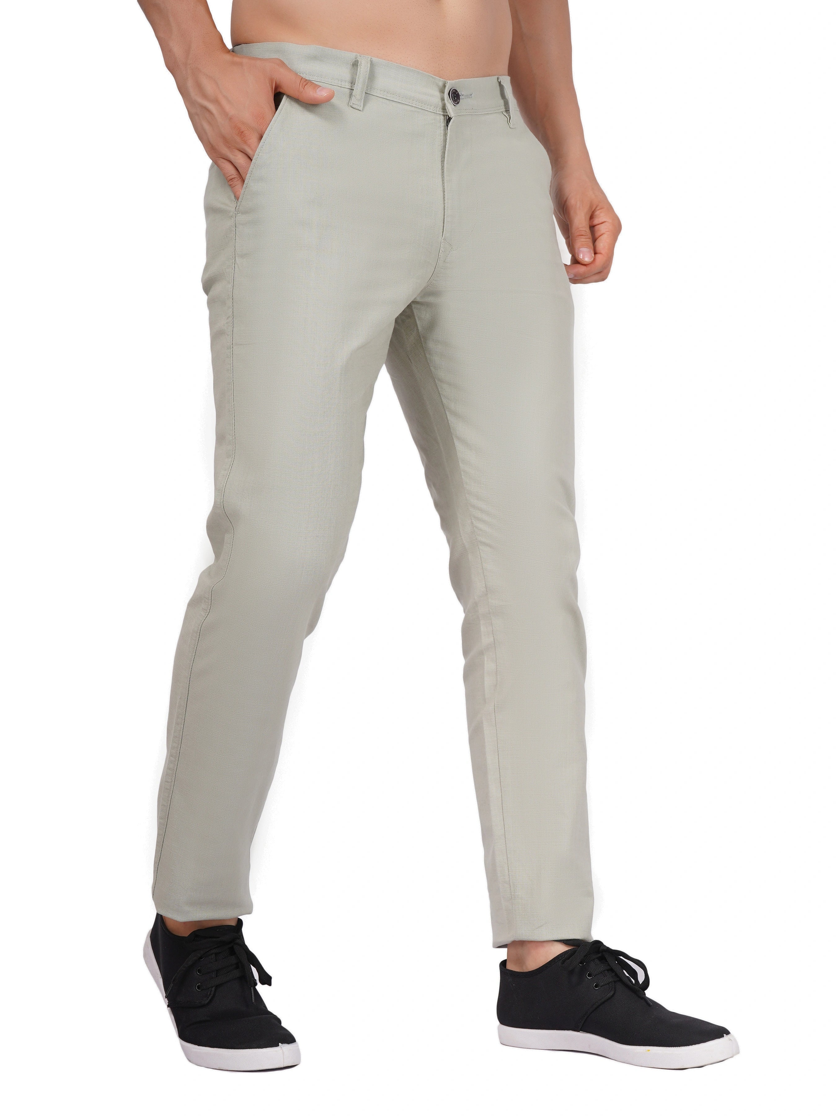 Linen Regular Fit Stretchable Trouser – Sage Green