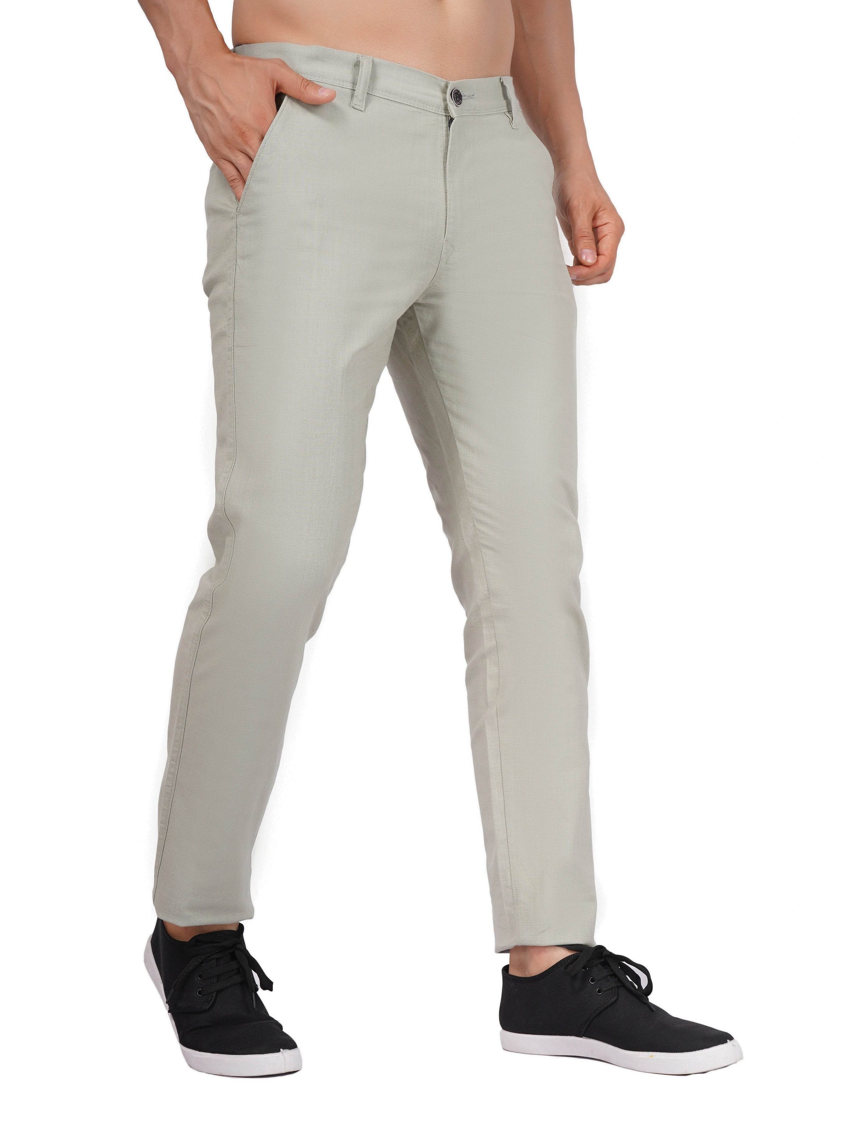 Linen Regular Fit Stretchable Trouser – Sage Green - Flaked