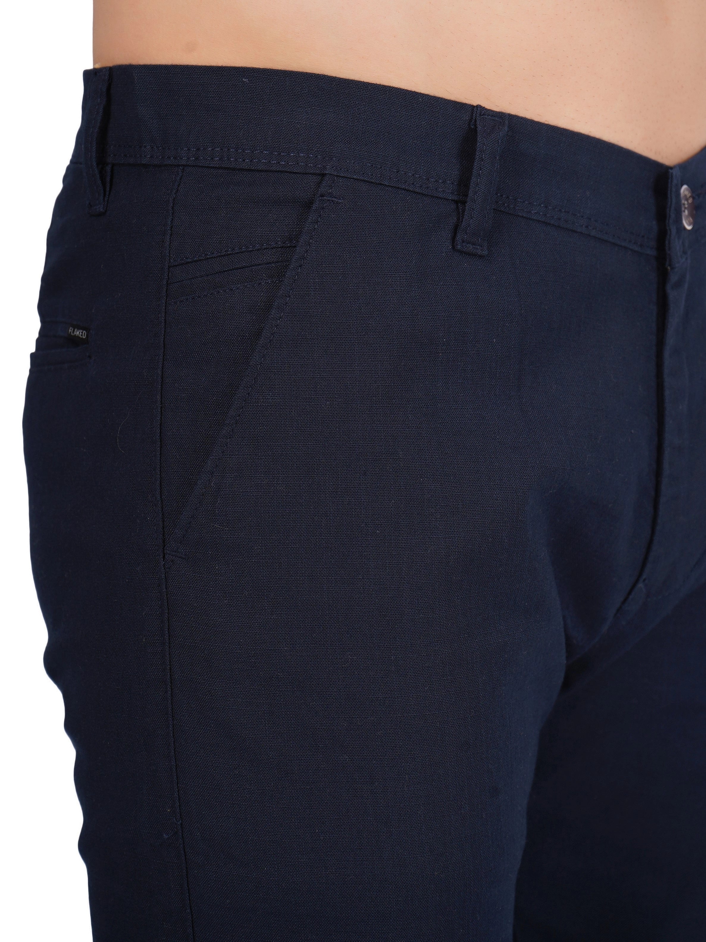 Linen Regular Fit Stretchable Trouser – Thunder Blue