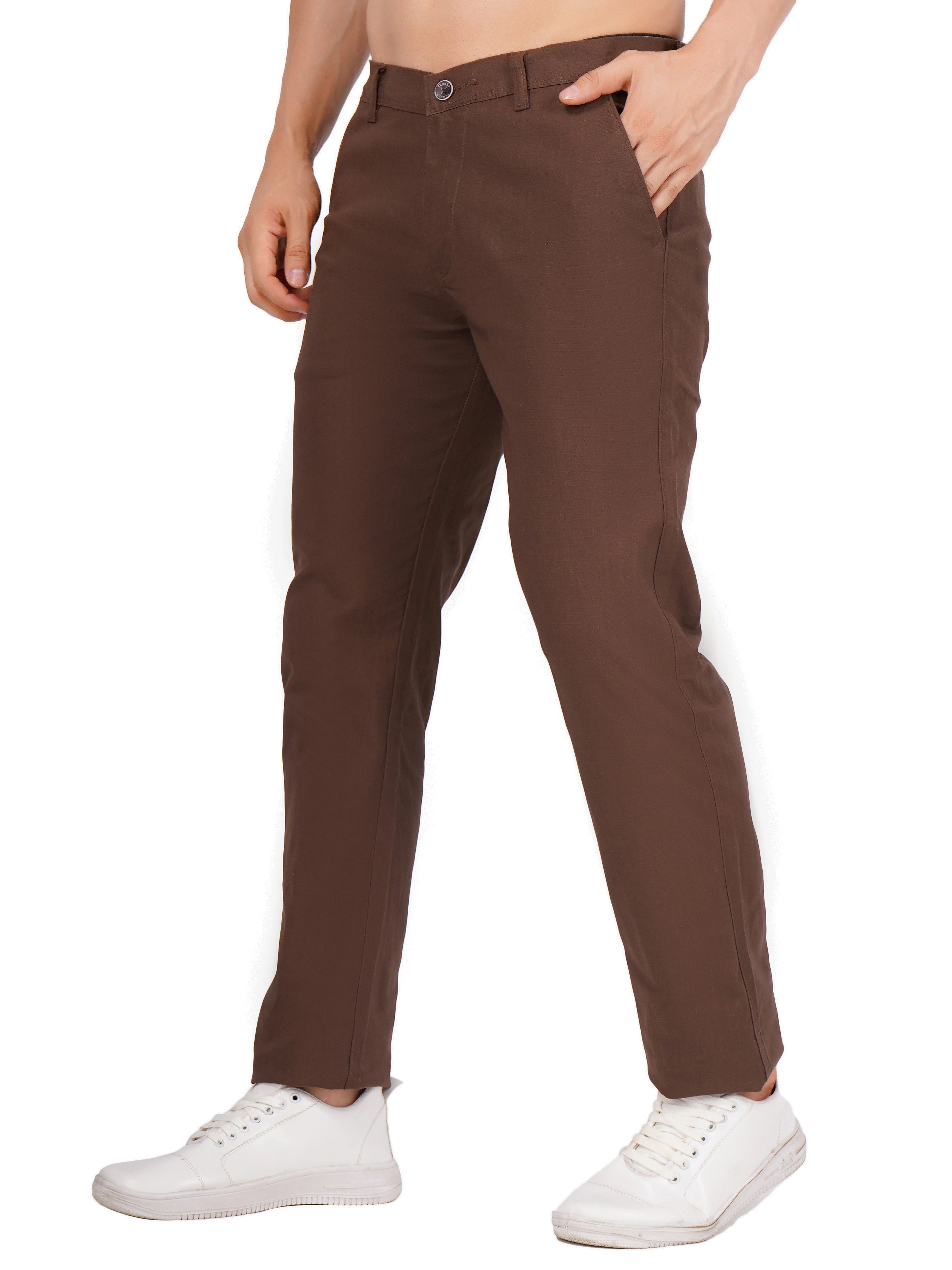 Linen Regular Fit Stretchable Trouser – Congo Brown