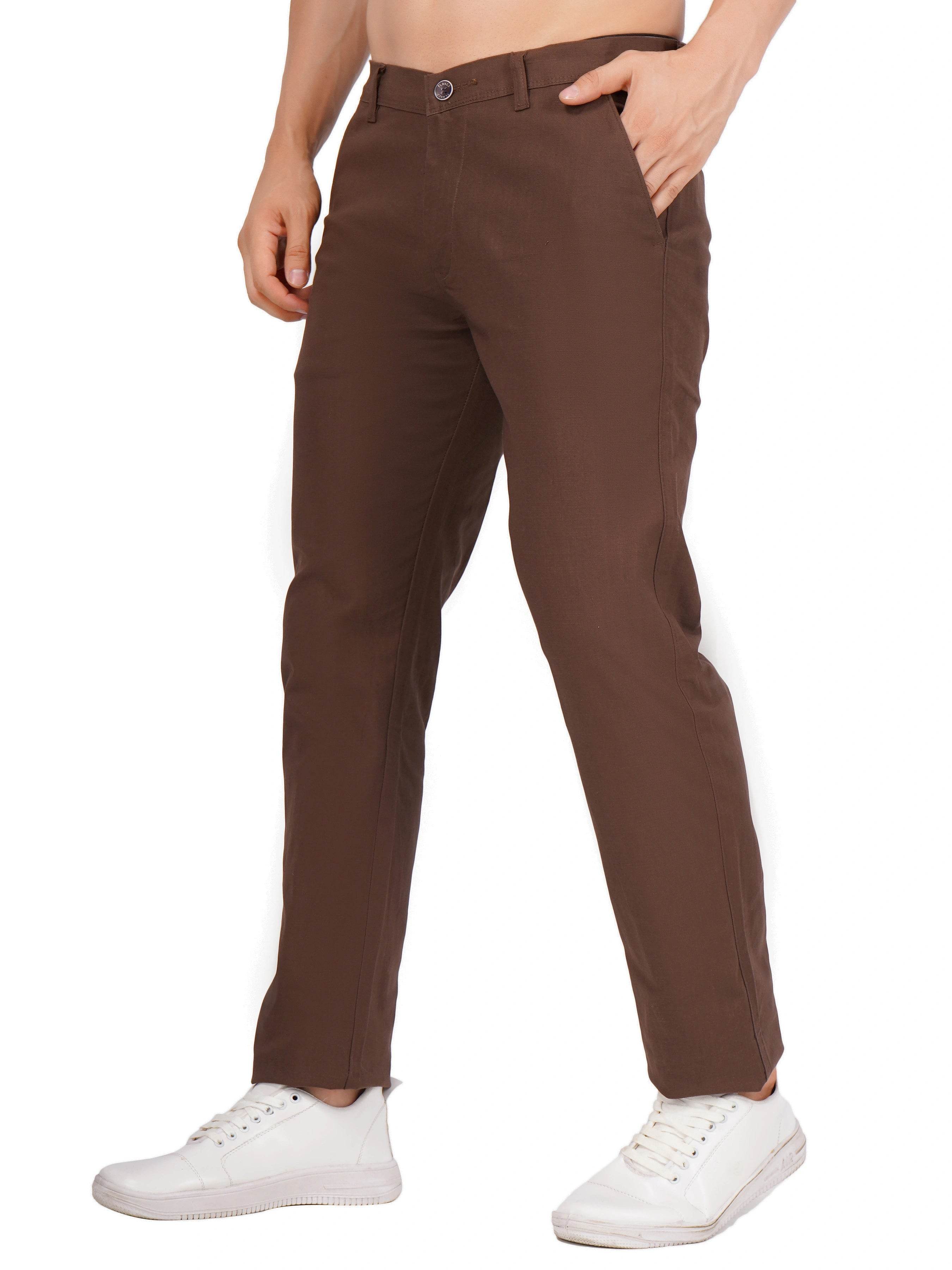 Linen Regular Fit Stretchable Trouser – Congo Brown - Flaked