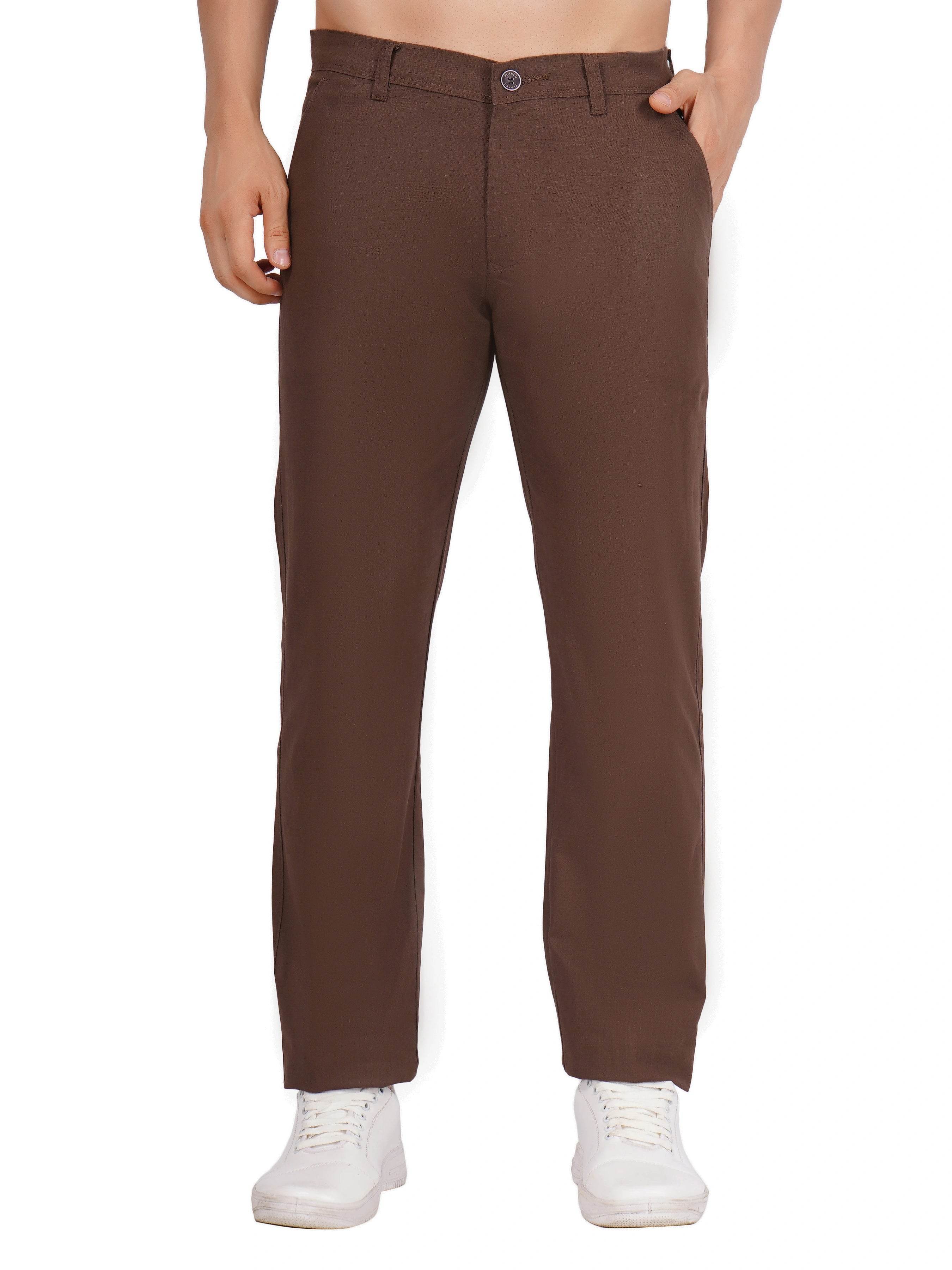 Linen Regular Fit Stretchable Trouser – Congo Brown - Flaked