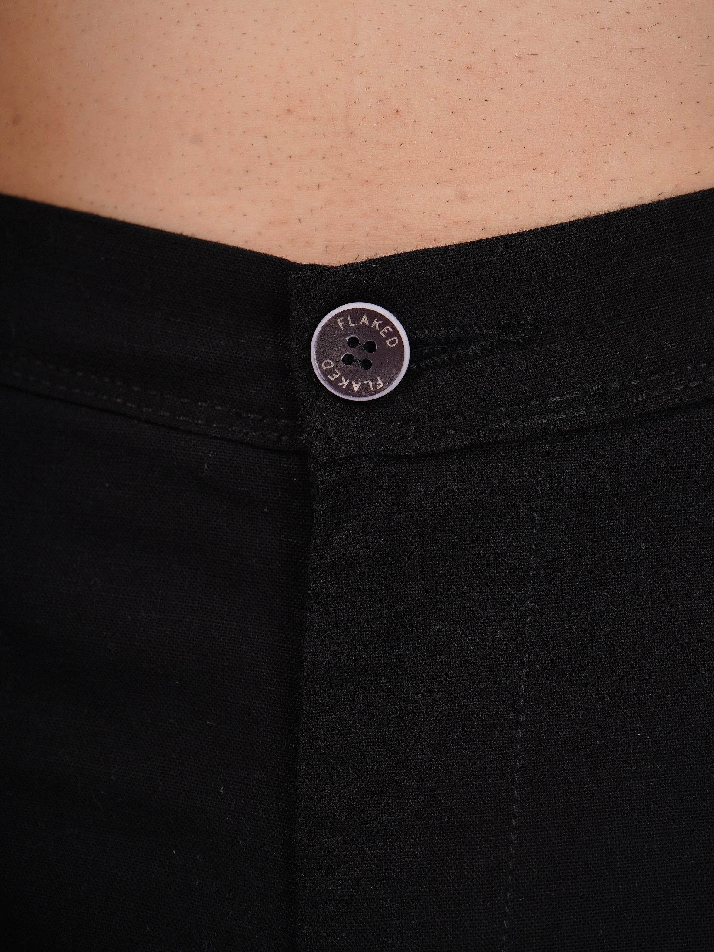 Linen Regular Fit Stretchable Trouser -Zeus Black - Flaked