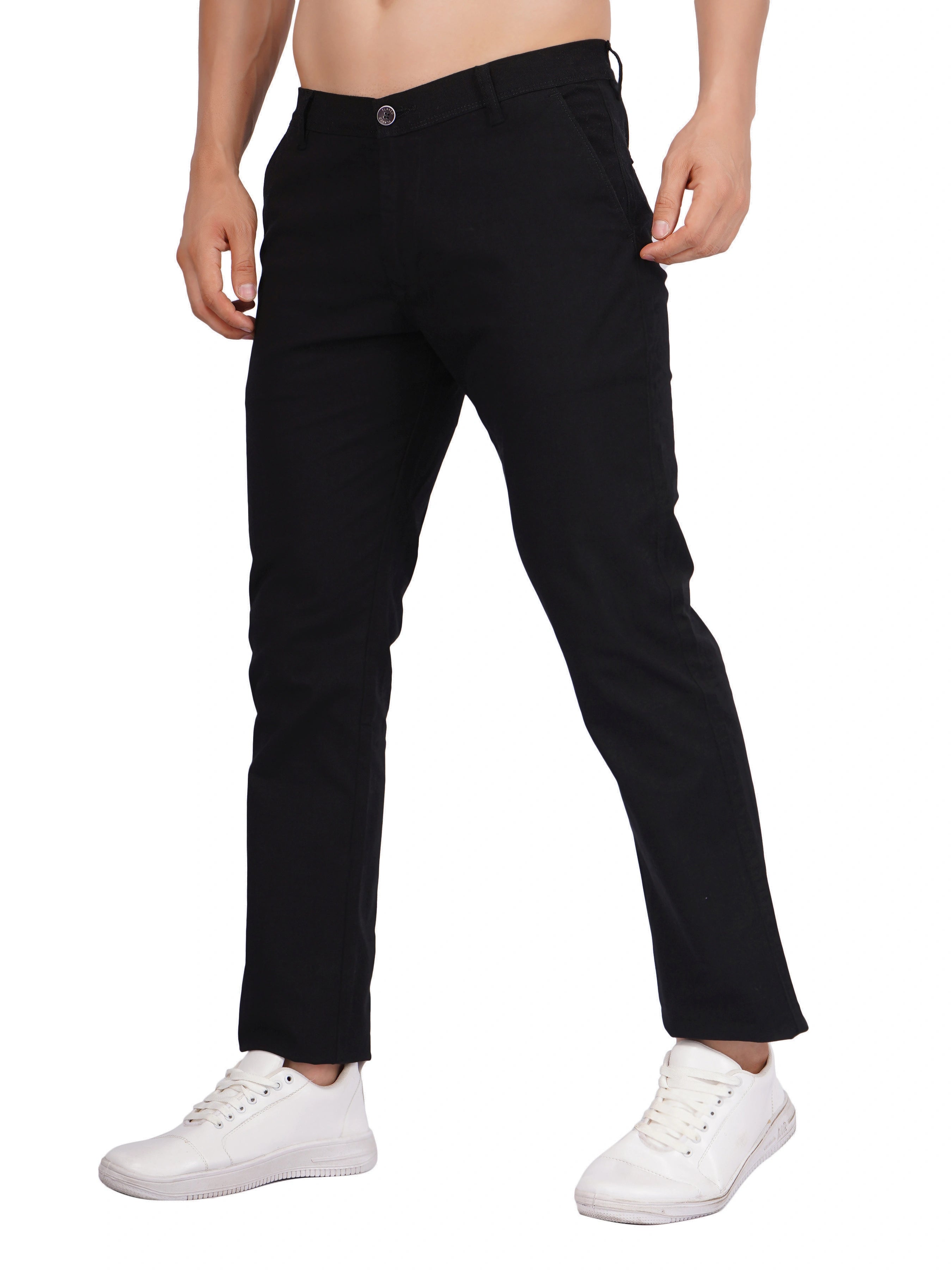 Linen Regular Fit Stretchable Trouser - Black