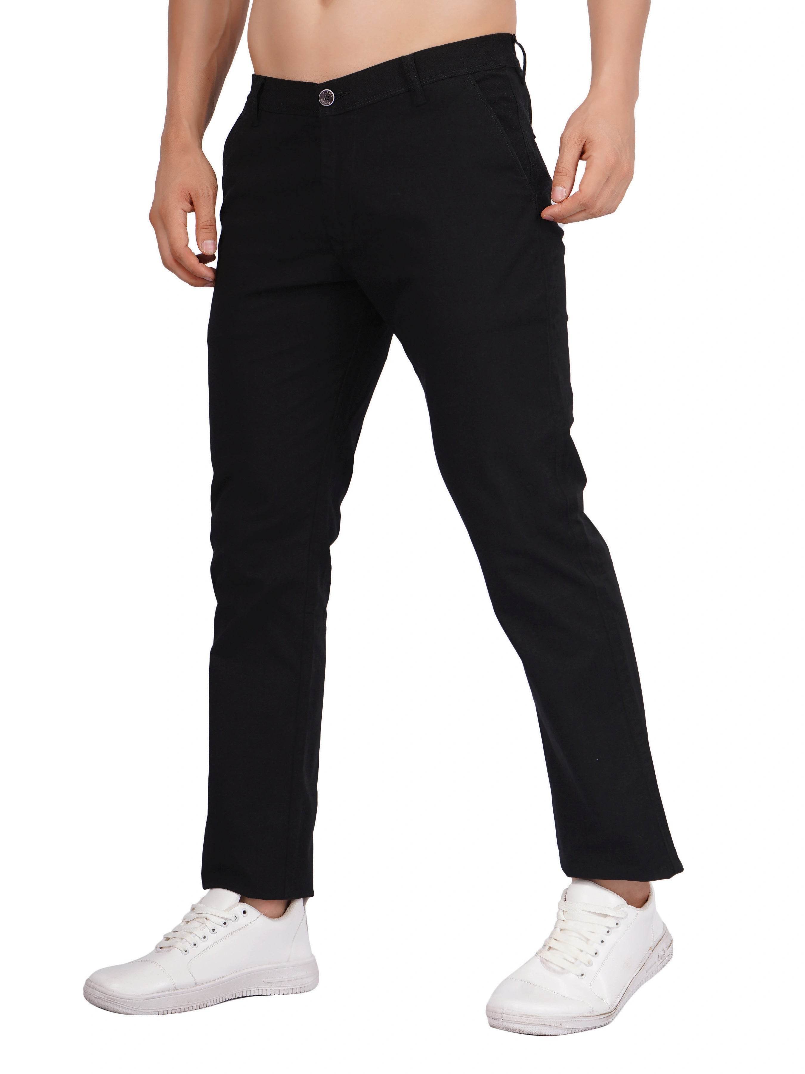 Linen Regular Fit Stretchable Trouser -Zeus Black - Flaked