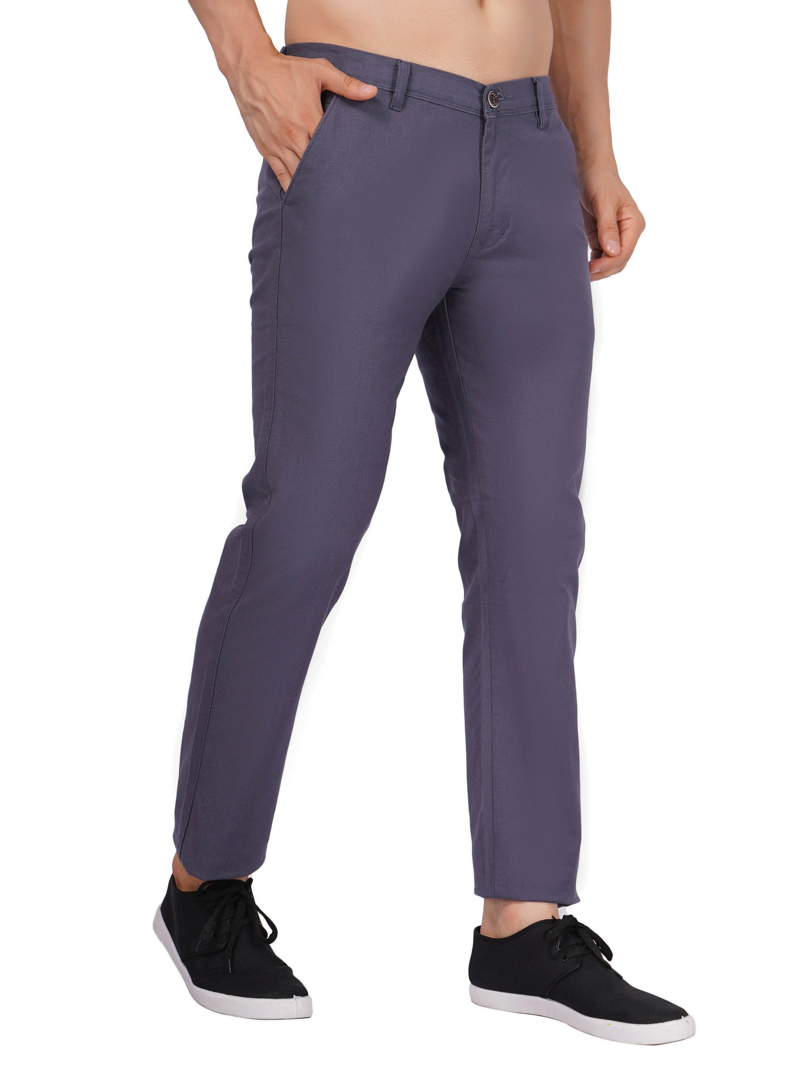 Linen Regular Fit Stretchable Trouser – Comet Grey - Flaked