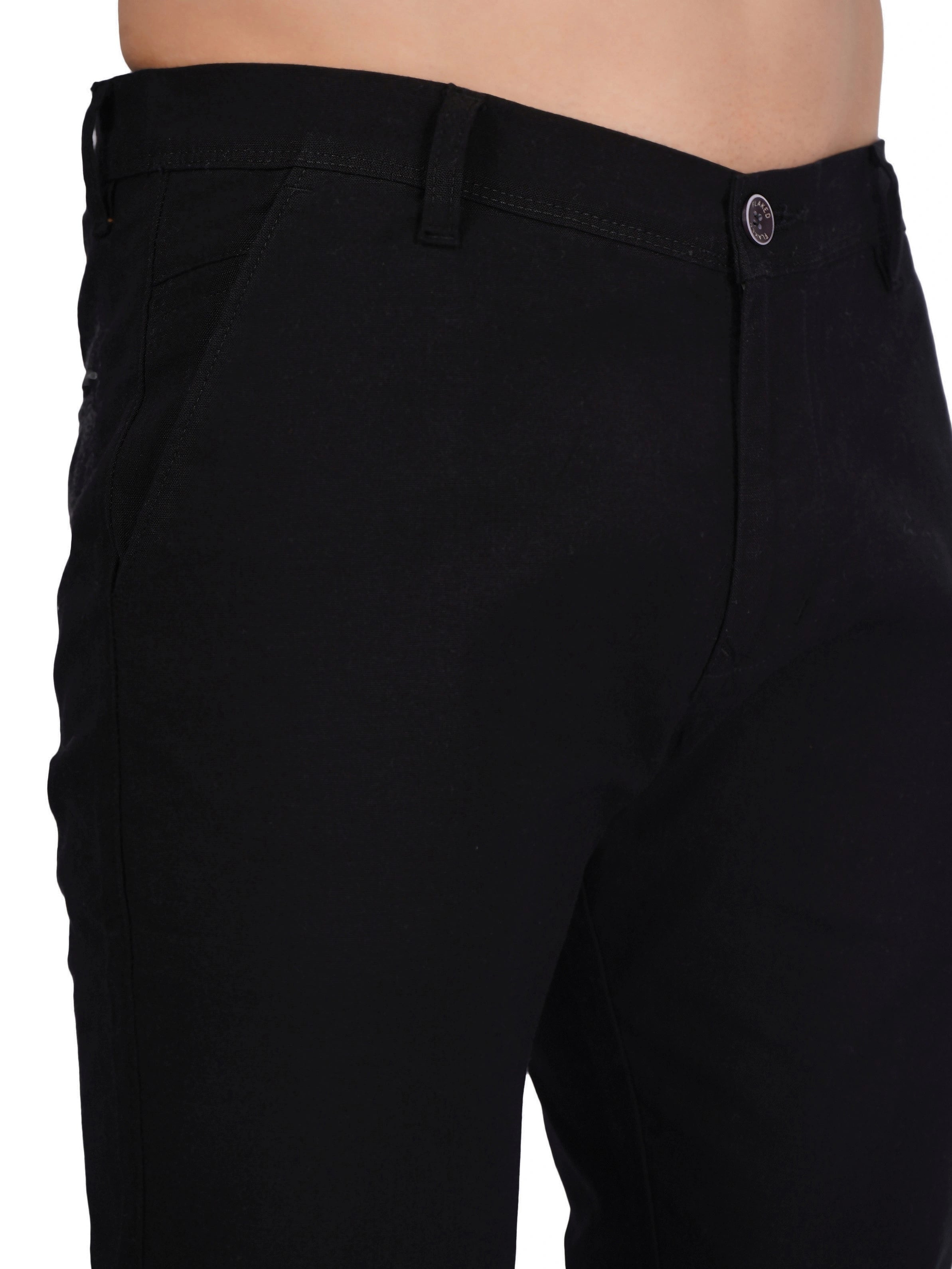 Linen Regular Fit Stretchable Trouser - Black