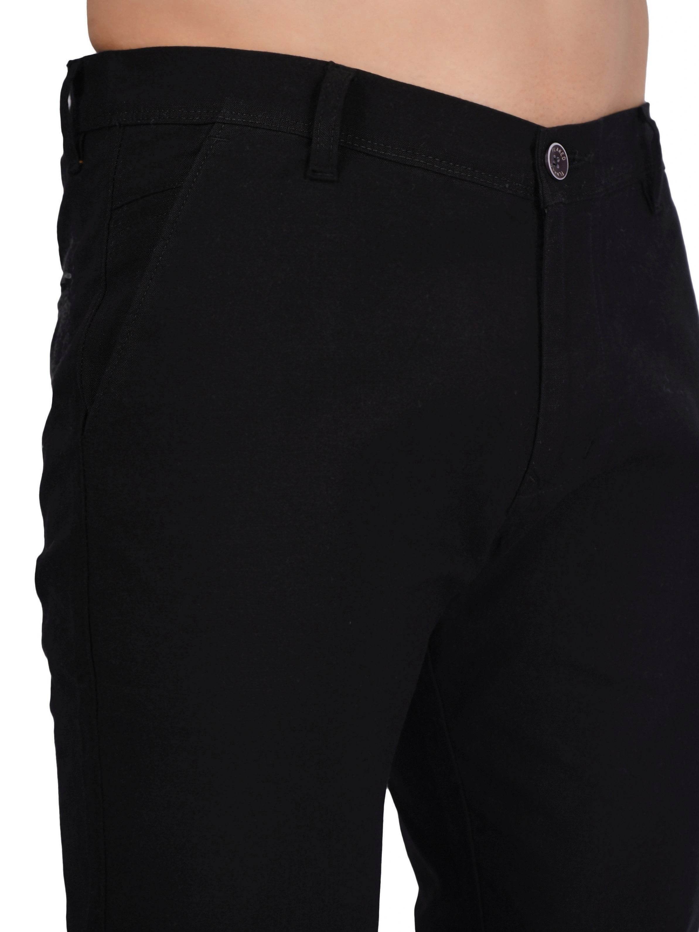 Linen Regular Fit Stretchable Trouser -Zeus Black - Flaked