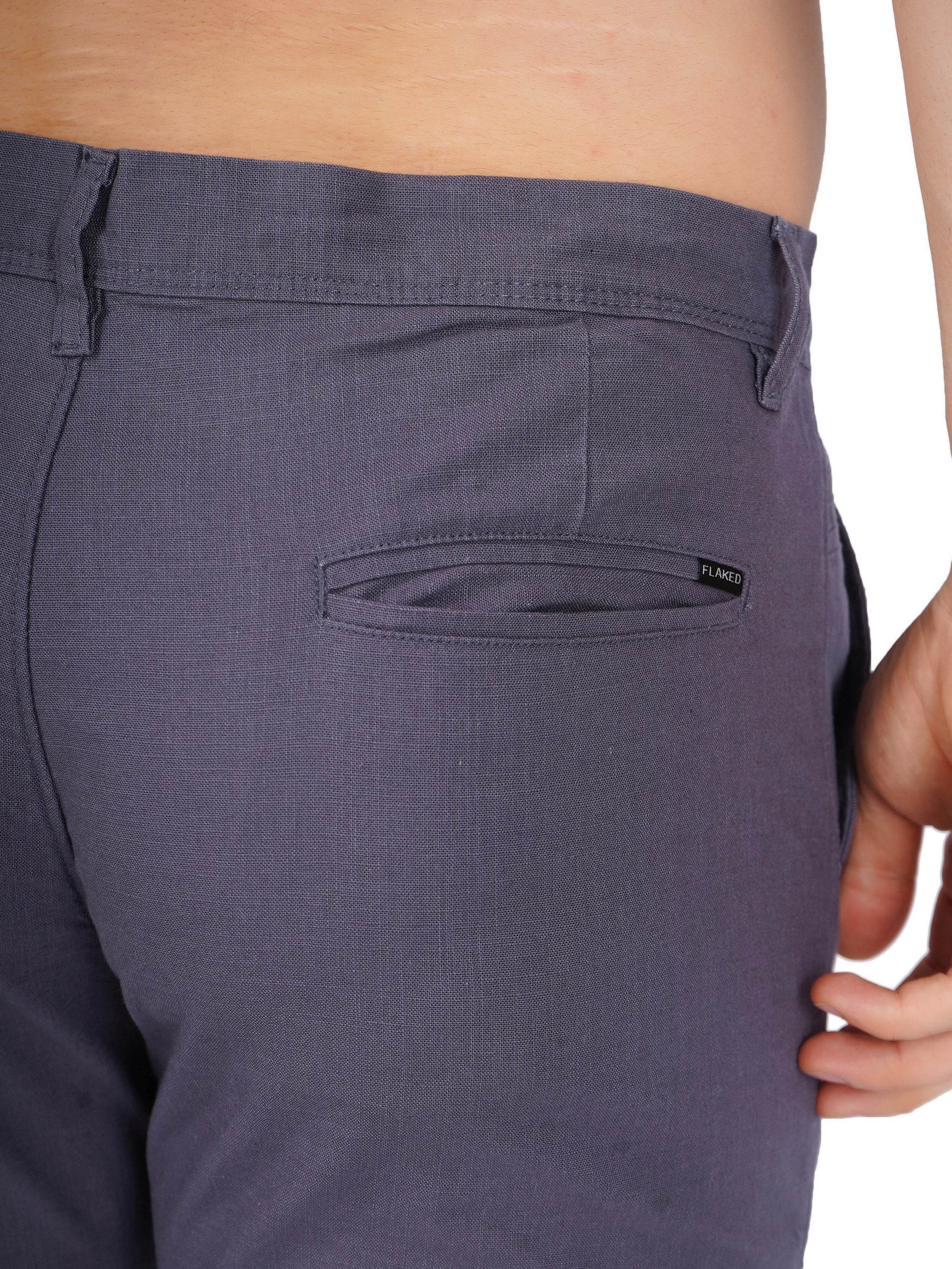 Linen Regular Fit Stretchable Trouser – Comet Grey - Flaked
